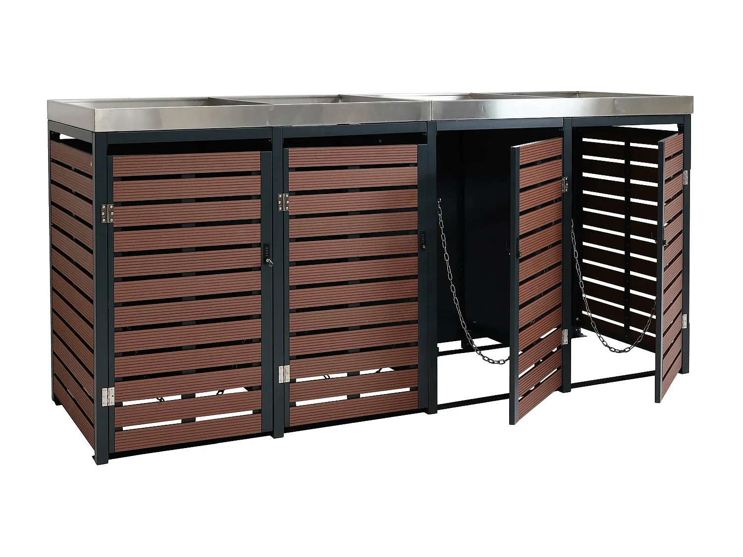 4er Mülltonnenverkleidung MCW-K14, Walnuss-Holzoptik