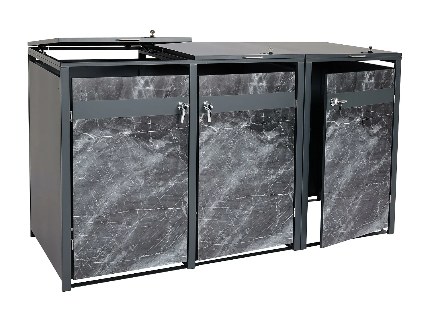 Set 3x copribidoni box spazzatura rifiuti MCW-J82 80x200x117cm acciaio inox antracite marmo scuro