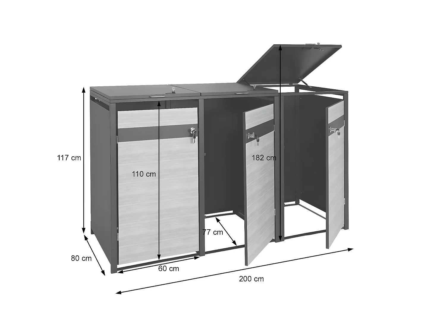 Set 3x copribidoni box spazzatura rifiuti MCW-J82 80x200x117cm acciaio inox antracite marmo scuro