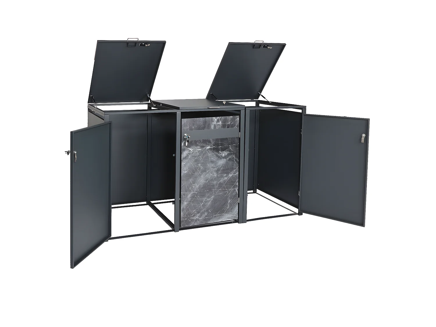 Set 3x copribidoni box spazzatura rifiuti MCW-J82 80x200x117cm acciaio inox antracite marmo scuro