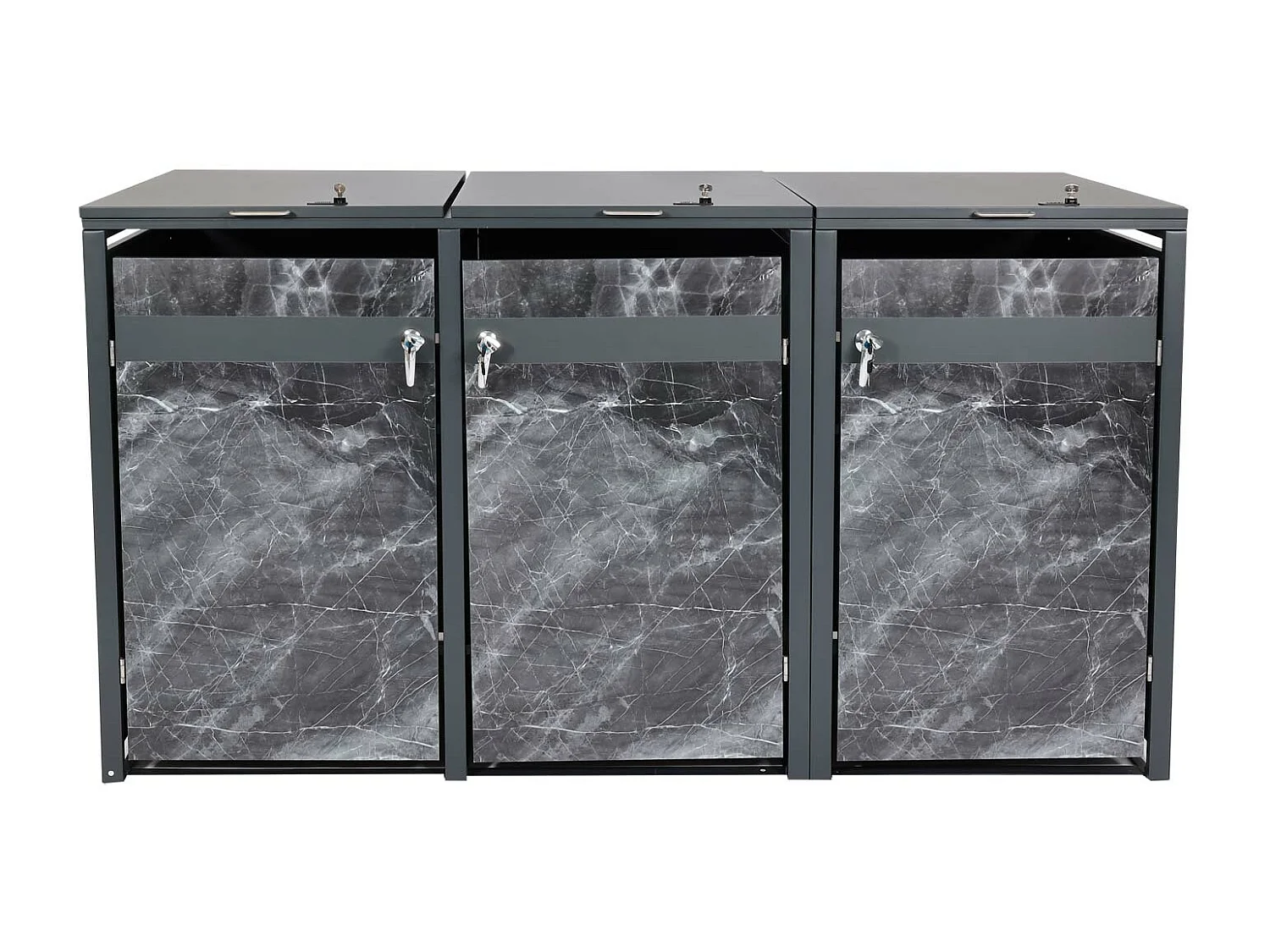 Set 3x copribidoni box spazzatura rifiuti MCW-J82 80x200x117cm acciaio inox antracite marmo scuro