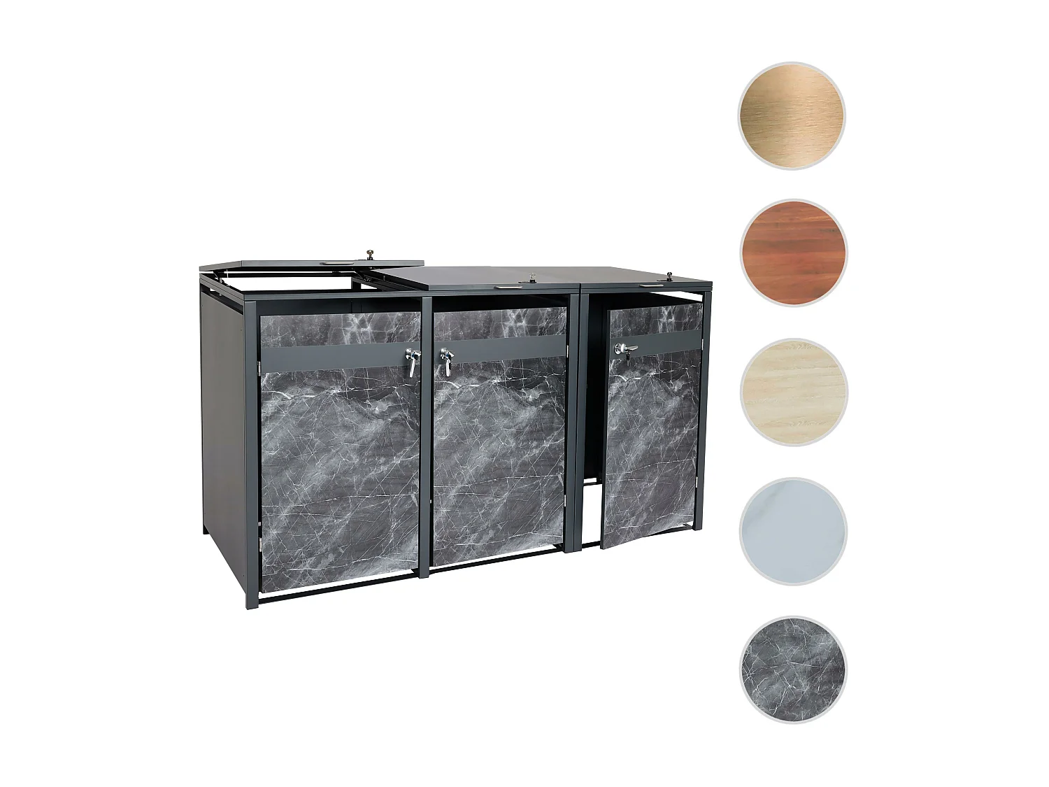 Set 3x copribidoni box spazzatura rifiuti MCW-J82 80x200x117cm acciaio inox antracite marmo scuro