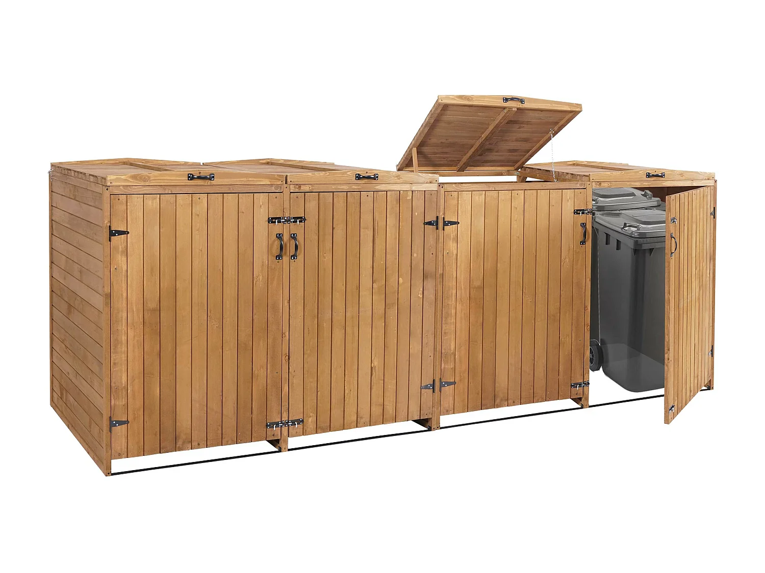 4x copribidoni box spazzatura rifiuti MCW-H74 98x316x126cm legno abete marrone