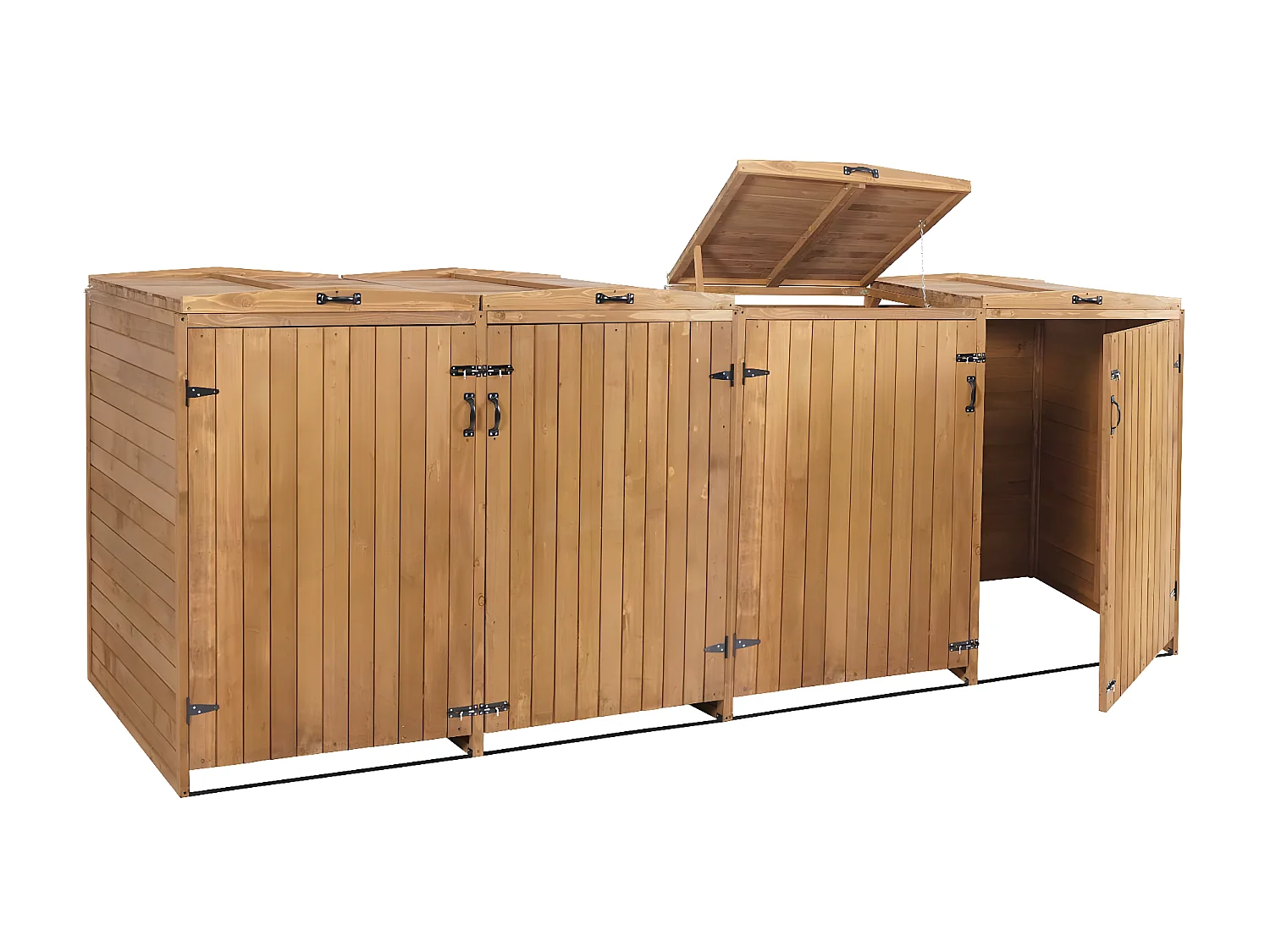 4x copribidoni box spazzatura rifiuti MCW-H74 98x316x126cm legno abete marrone