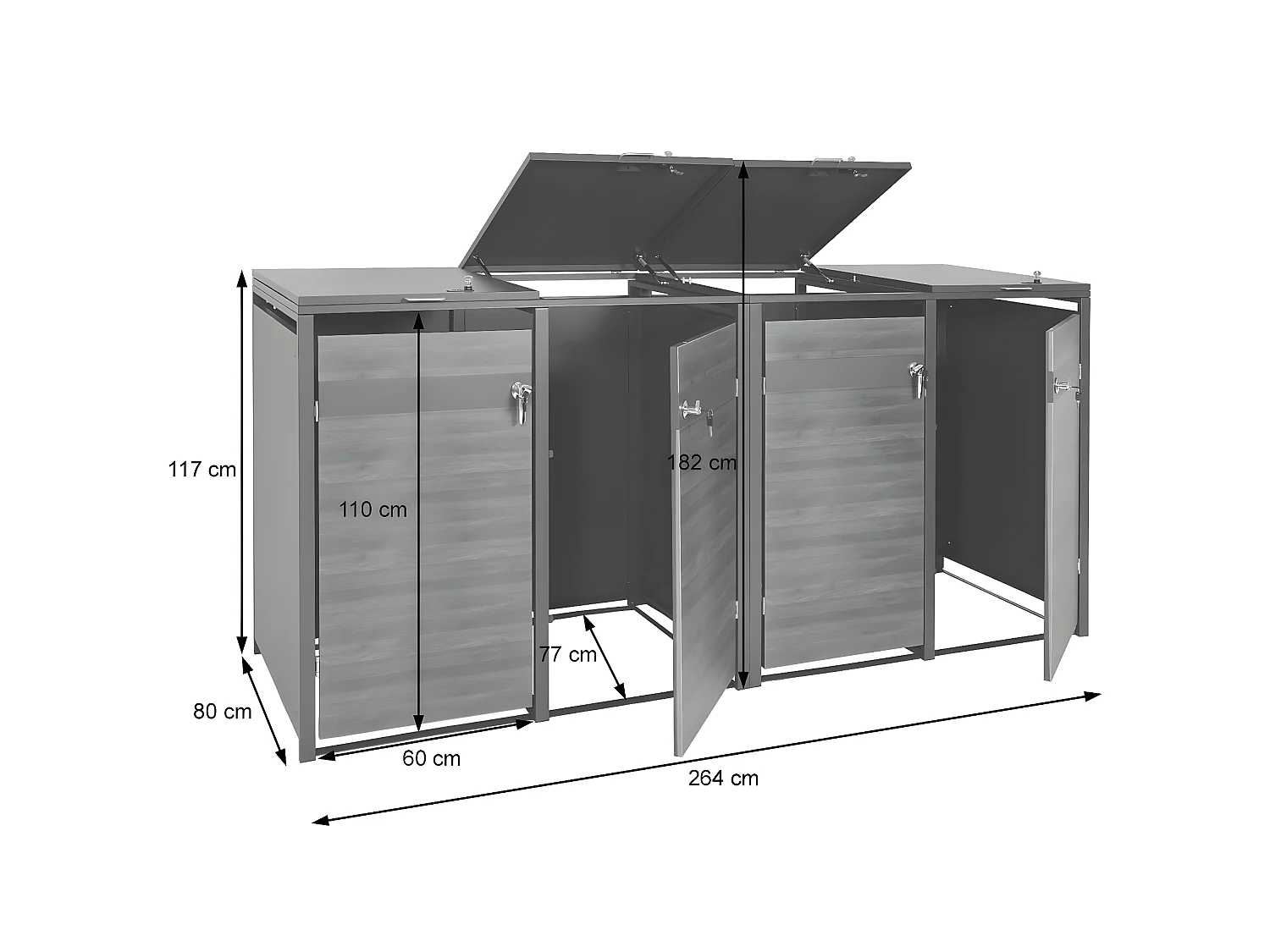 Set 4x copribidoni box spazzatura rifiuti MCW-J82 80x264x117cm acciaio inox antracite ciliegio