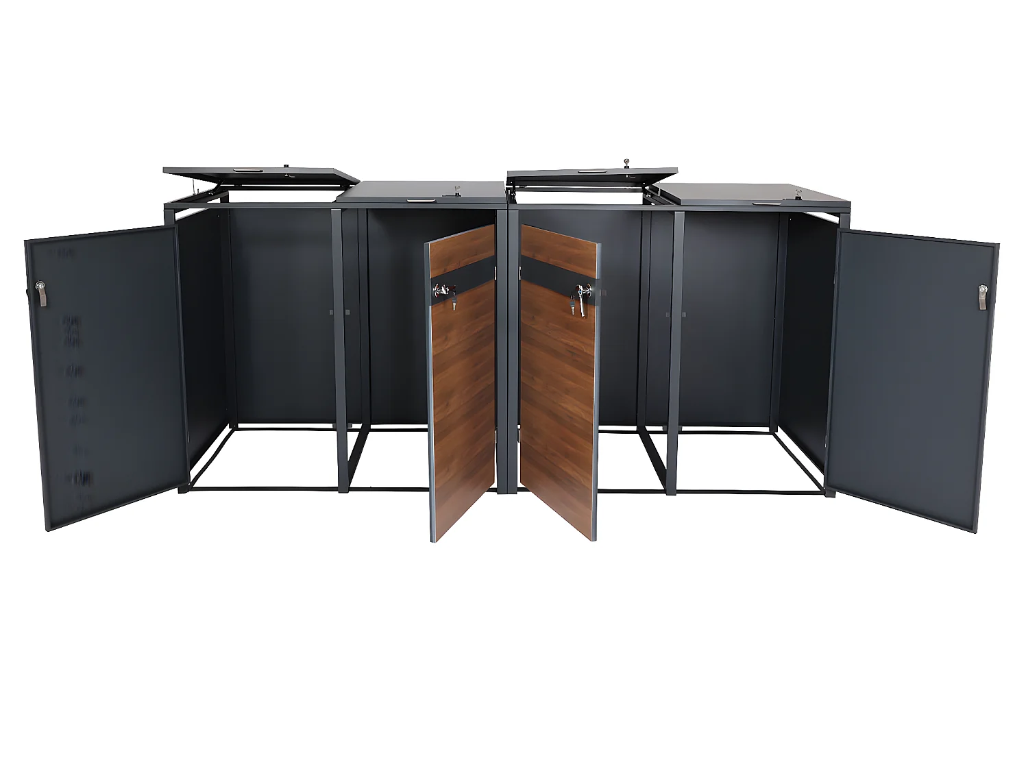 Set 4x copribidoni box spazzatura rifiuti MCW-J82 80x264x117cm acciaio inox antracite ciliegio