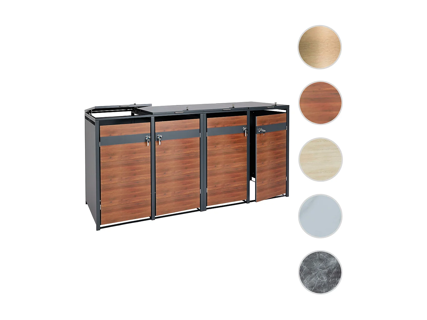 Set 4x copribidoni box spazzatura rifiuti MCW-J82 80x264x117cm acciaio inox antracite ciliegio