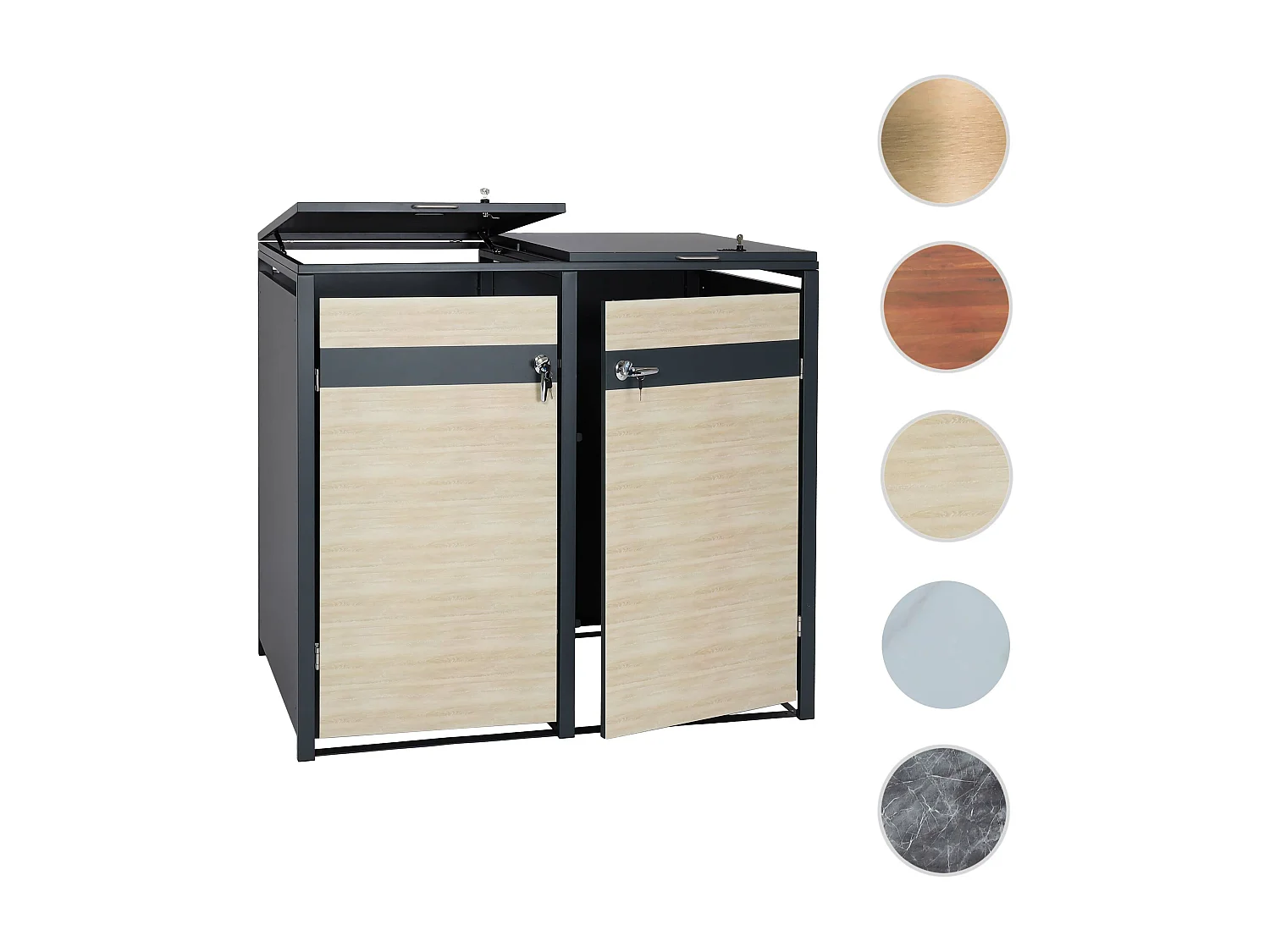 2er Mülltonnenverkleidung MCW-J82, Buche-Holzoptik hellbraun