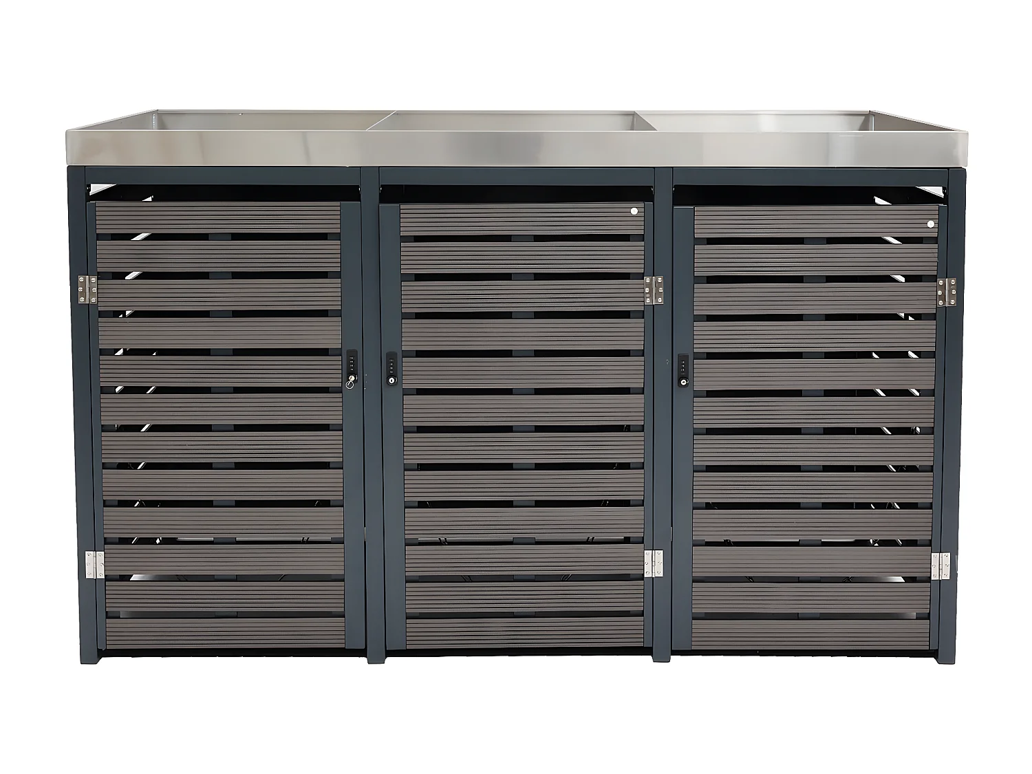 3x copribidoni box spazzatura rifiuti con fioriera MCW-K14 84x200x124cm metallo WPC antracite