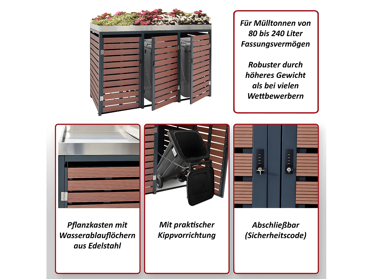 3er Mülltonnenverkleidung MCW-K14, Anthrazit