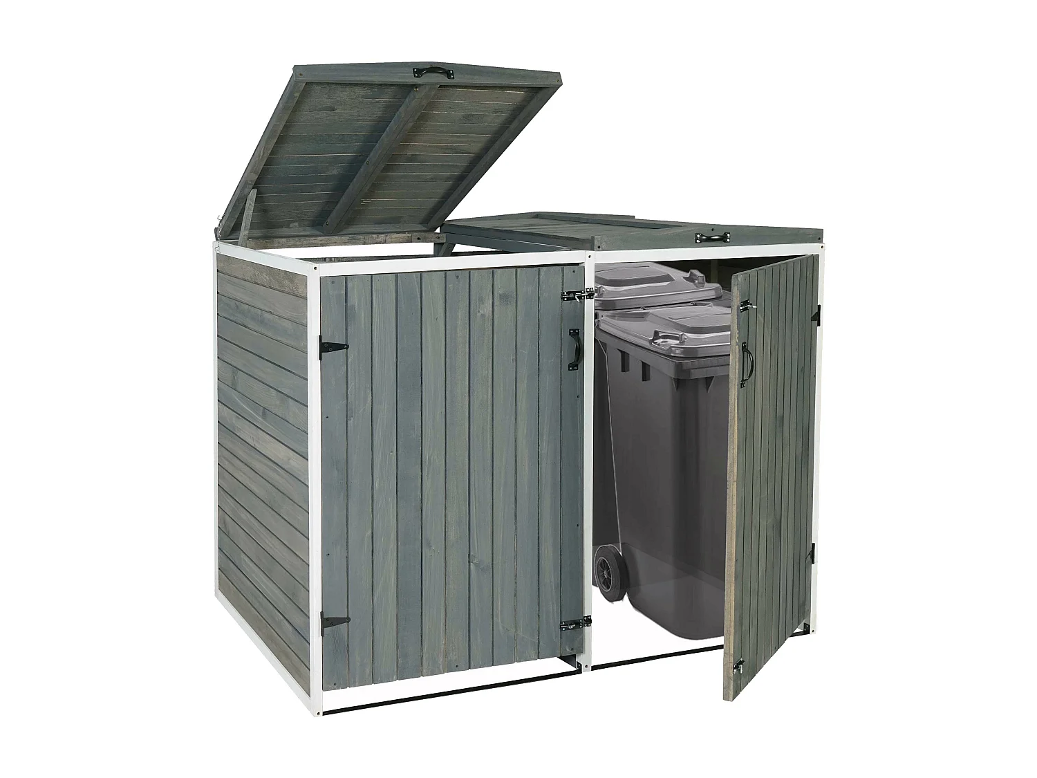 2x copribidoni box spazzatura rifiuti MCW-H74 98x158x126cm legno abete grigio bianco