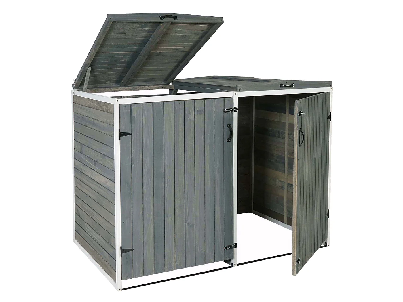 2x copribidoni box spazzatura rifiuti MCW-H74 98x158x126cm legno abete grigio bianco