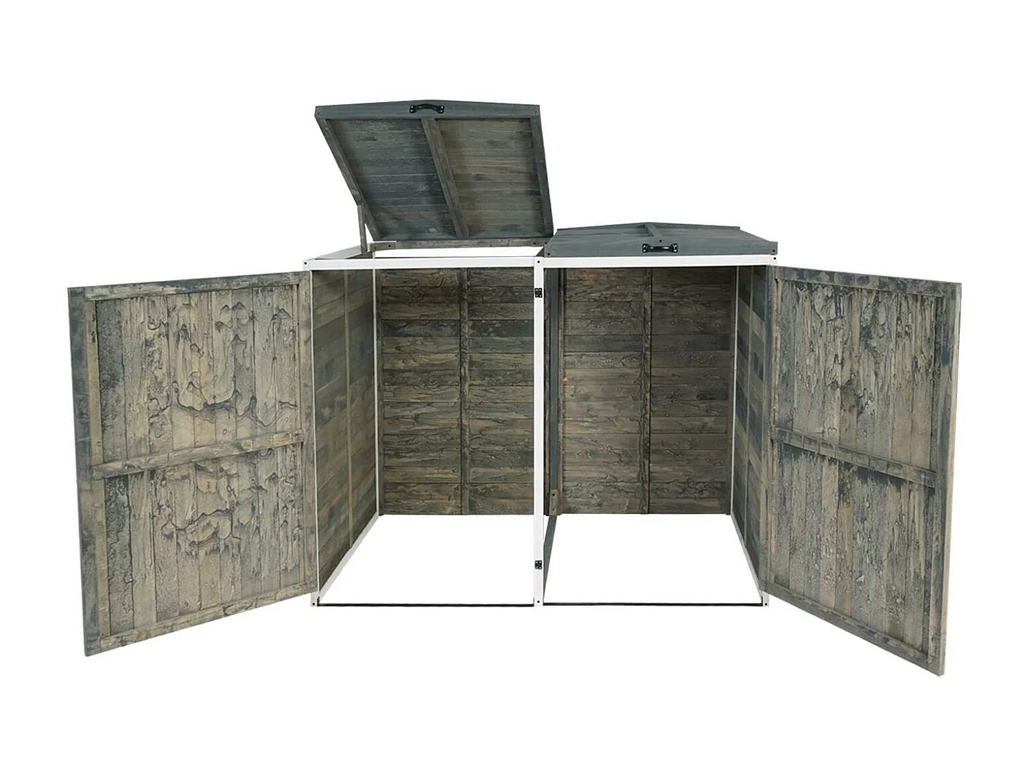 2x copribidoni box spazzatura rifiuti MCW-H74 98x158x126cm legno abete grigio bianco