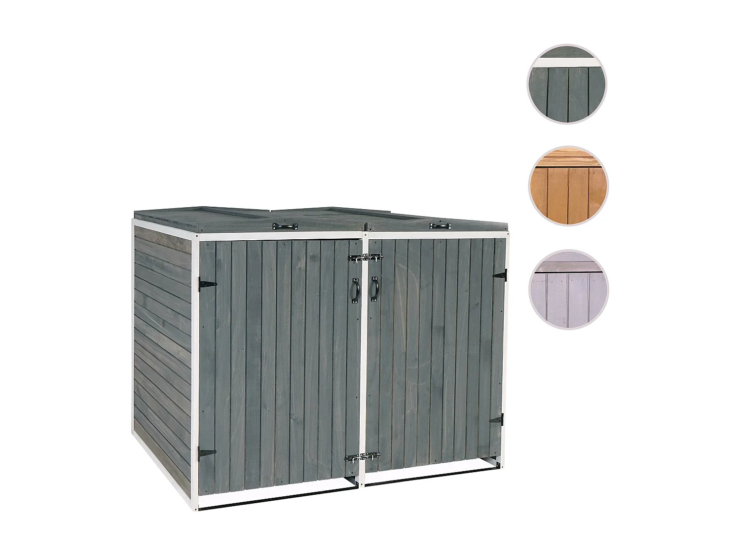 2x copribidoni box spazzatura rifiuti MCW-H74 98x158x126cm legno abete grigio bianco