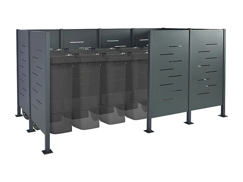 Recinzione fendivista bidoni box spazzatura rifiuti MCW-J55 166x326x151cm acciaio zincato antracite