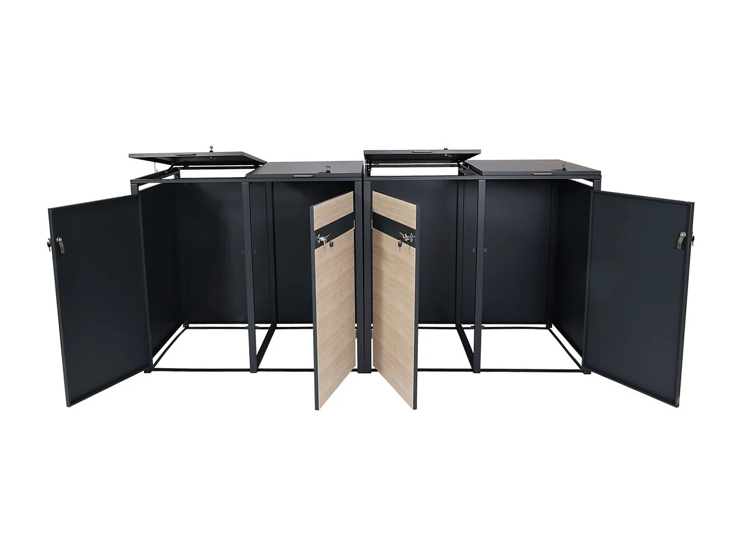 Set 4x copribidoni box spazzatura rifiuti MCW-J82 80x264x117cm acciaio inox antracite faggio