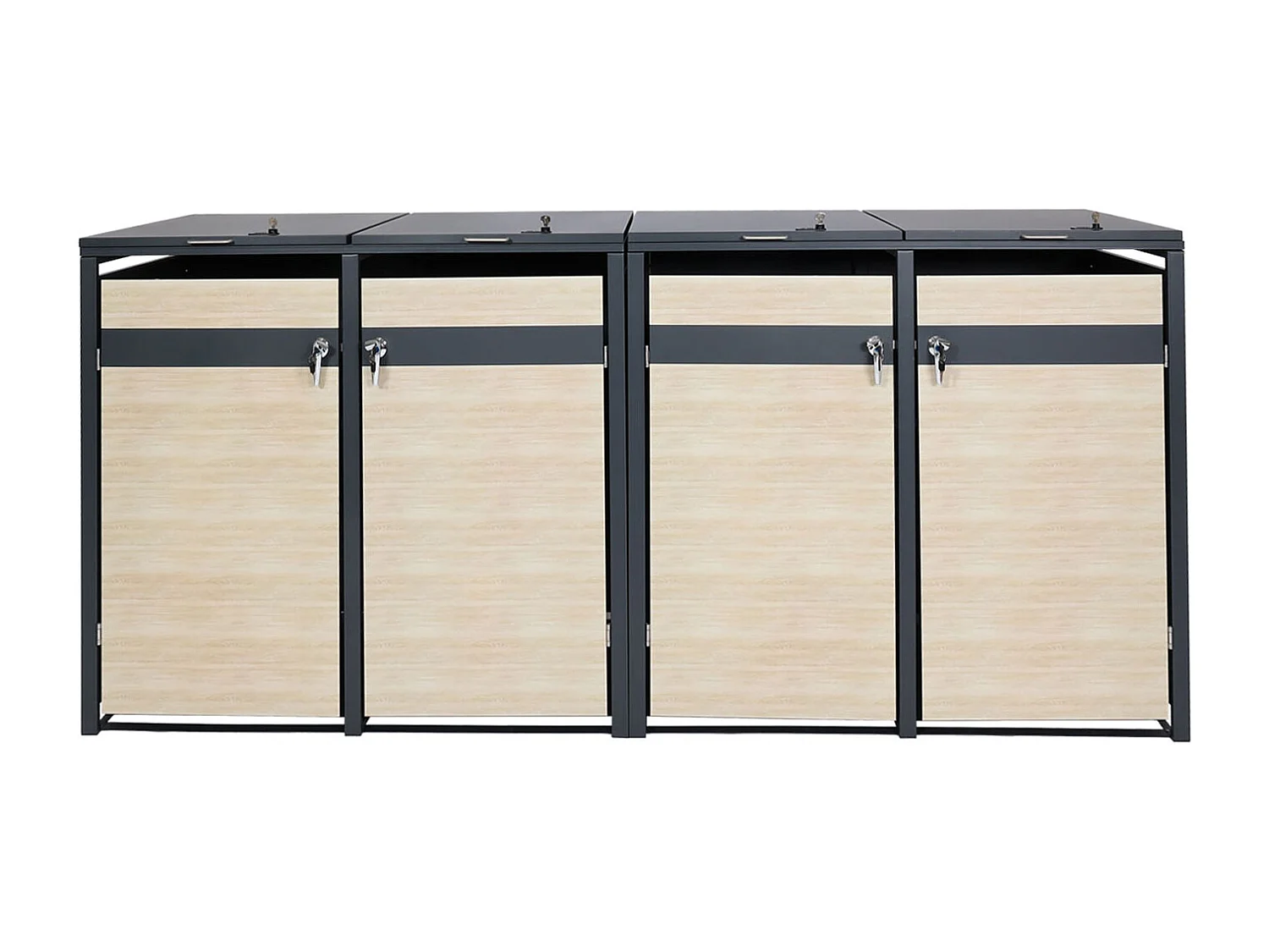 Set 4x copribidoni box spazzatura rifiuti MCW-J82 80x264x117cm acciaio inox antracite faggio