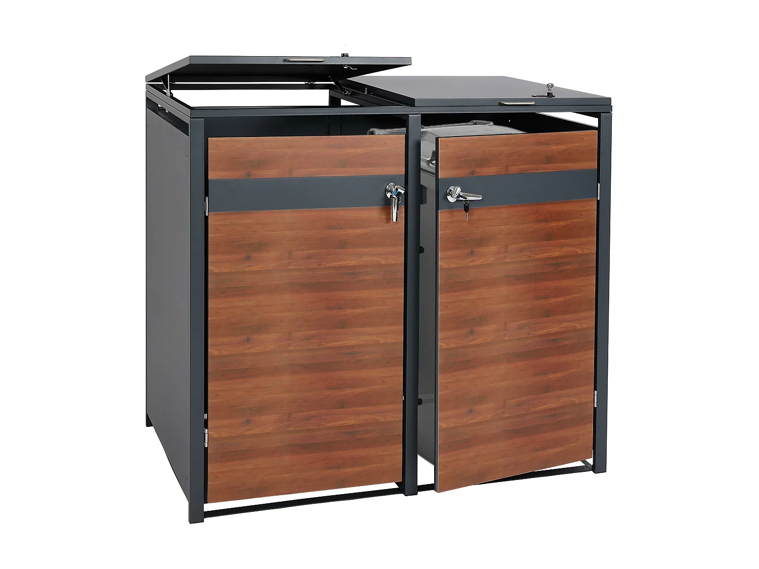 2er Mülltonnenverkleidung MCW-J82, Kirsche-Holzoptik dunkelbraun