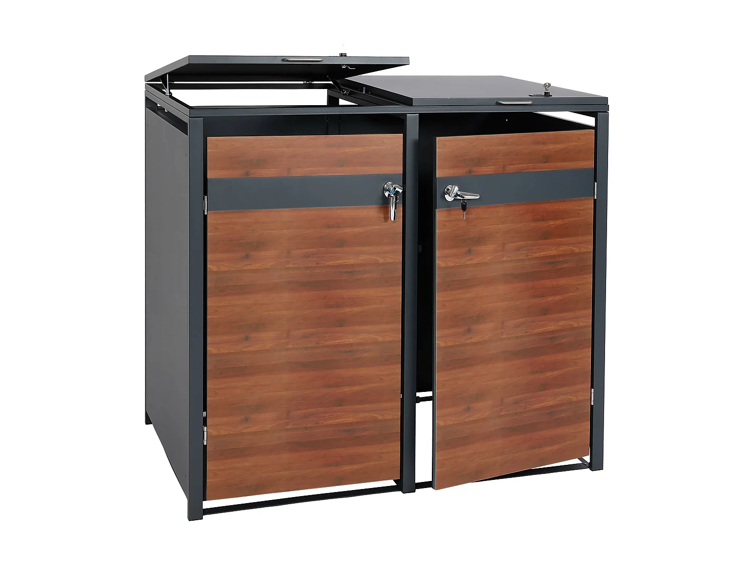 2er Mülltonnenverkleidung MCW-J82, Kirsche-Holzoptik dunkelbraun