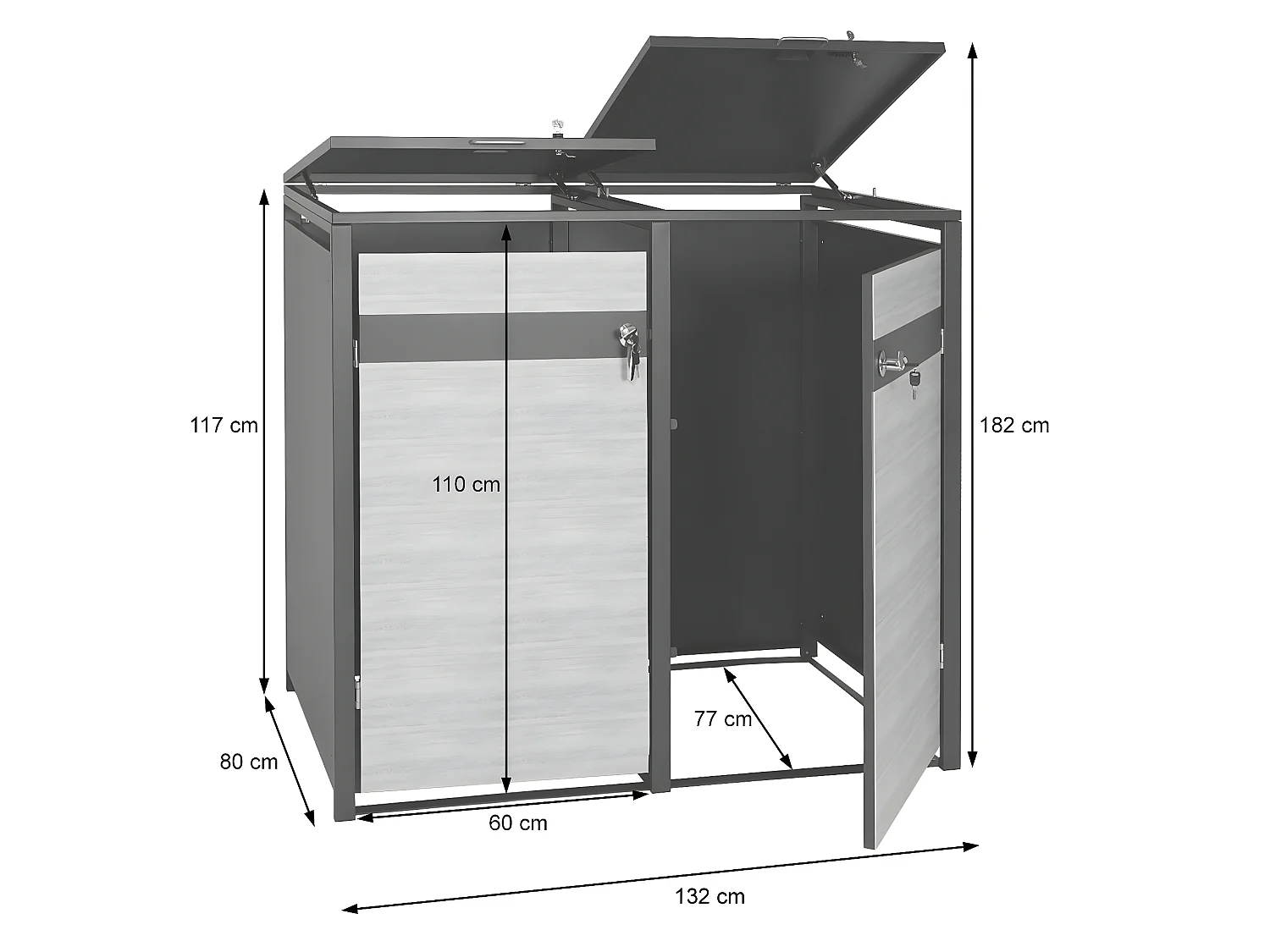 2er Mülltonnenverkleidung MCW-J82, Kirsche-Holzoptik dunkelbraun