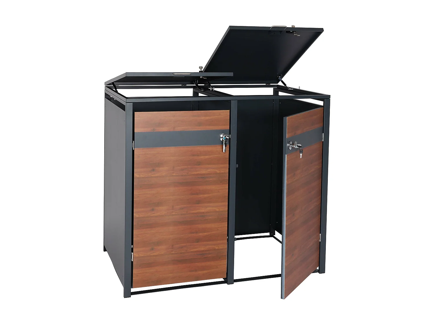 2er Mülltonnenverkleidung MCW-J82, Kirsche-Holzoptik dunkelbraun