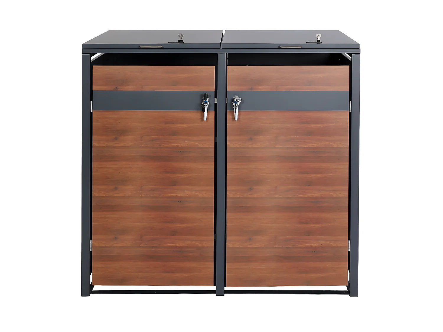 2er Mülltonnenverkleidung MCW-J82, Kirsche-Holzoptik dunkelbraun