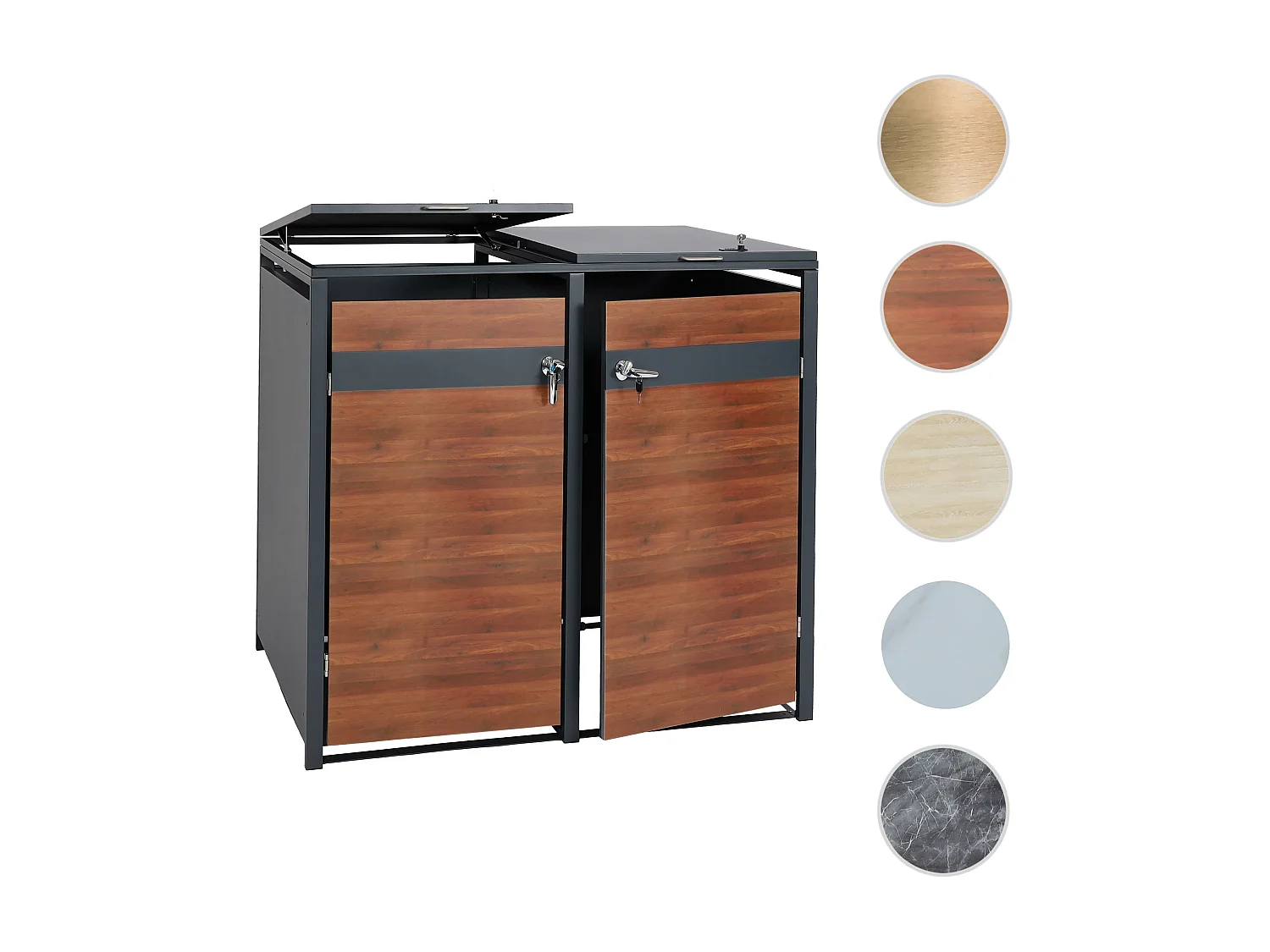 2er Mülltonnenverkleidung MCW-J82, Kirsche-Holzoptik dunkelbraun