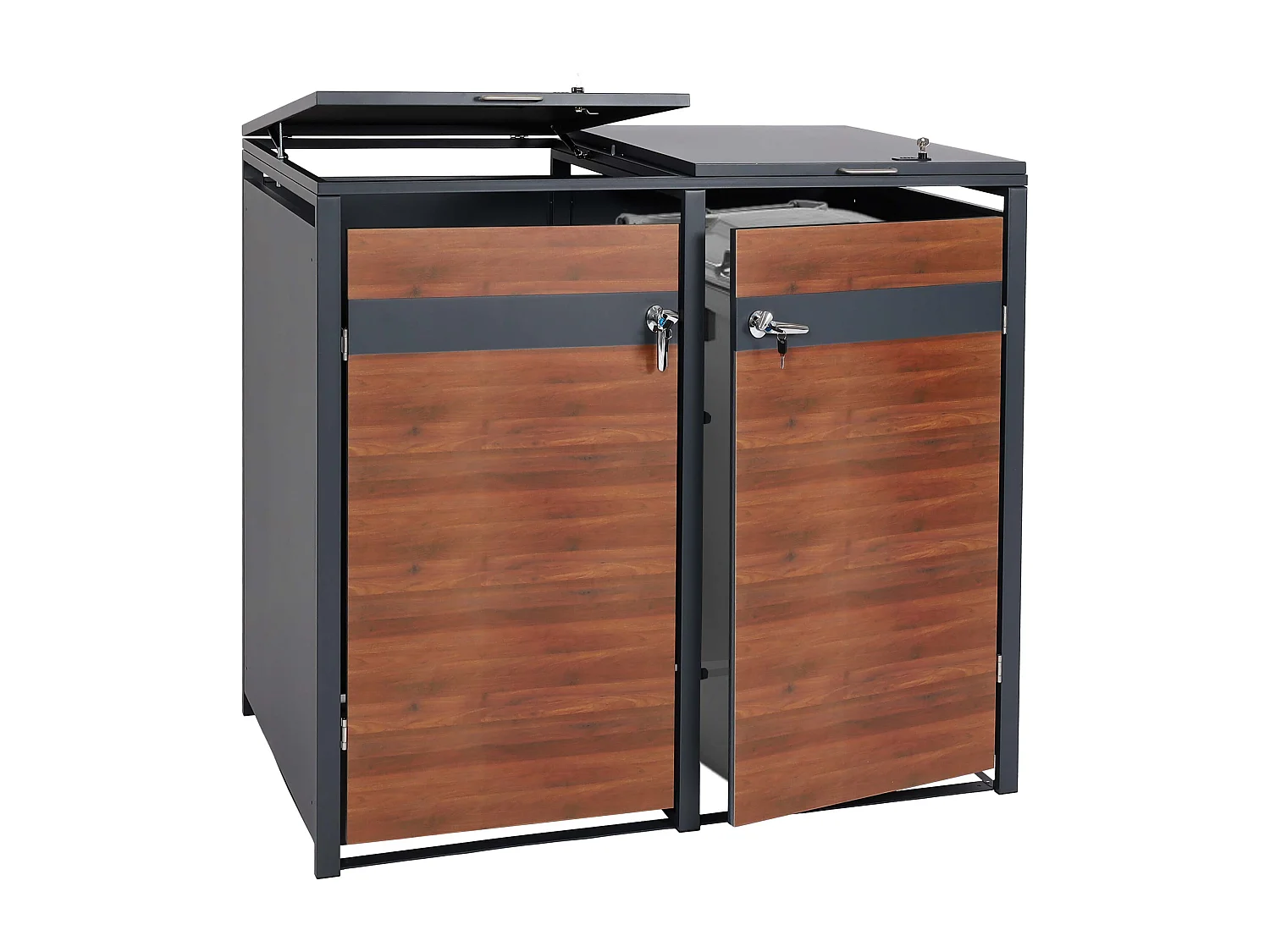 MCW-J82 bin enclosure for two bins,  dark brown cherry wood effect
