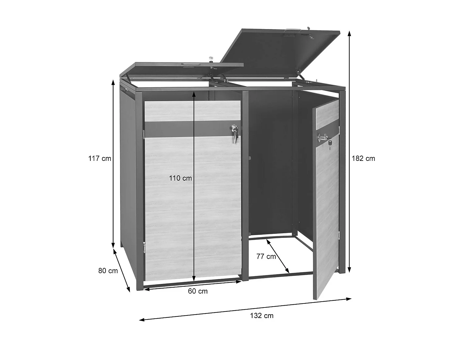 MCW-J82 bin enclosure for two bins,  dark brown cherry wood effect