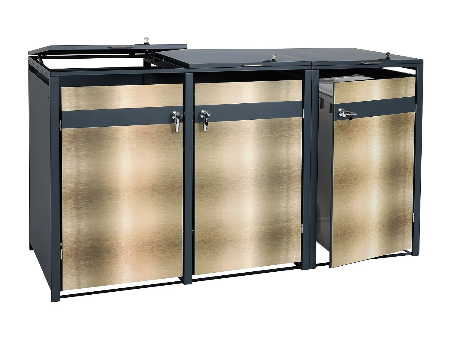 Set 3x copribidoni box spazzatura rifiuti MCW-J82 80x200x117cm acciaio inox antracite gold