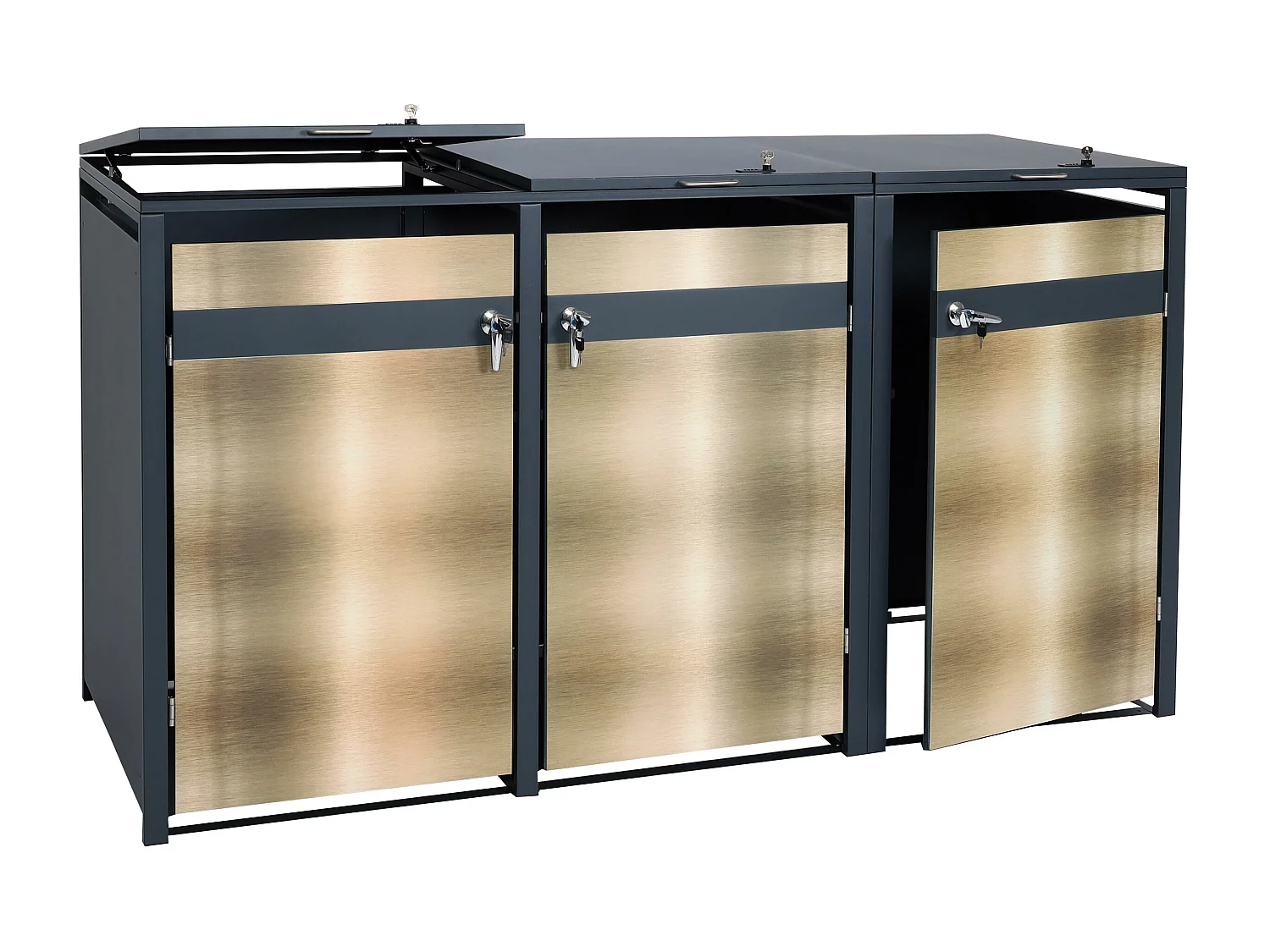 Set 3x copribidoni box spazzatura rifiuti MCW-J82 80x200x117cm acciaio inox antracite gold