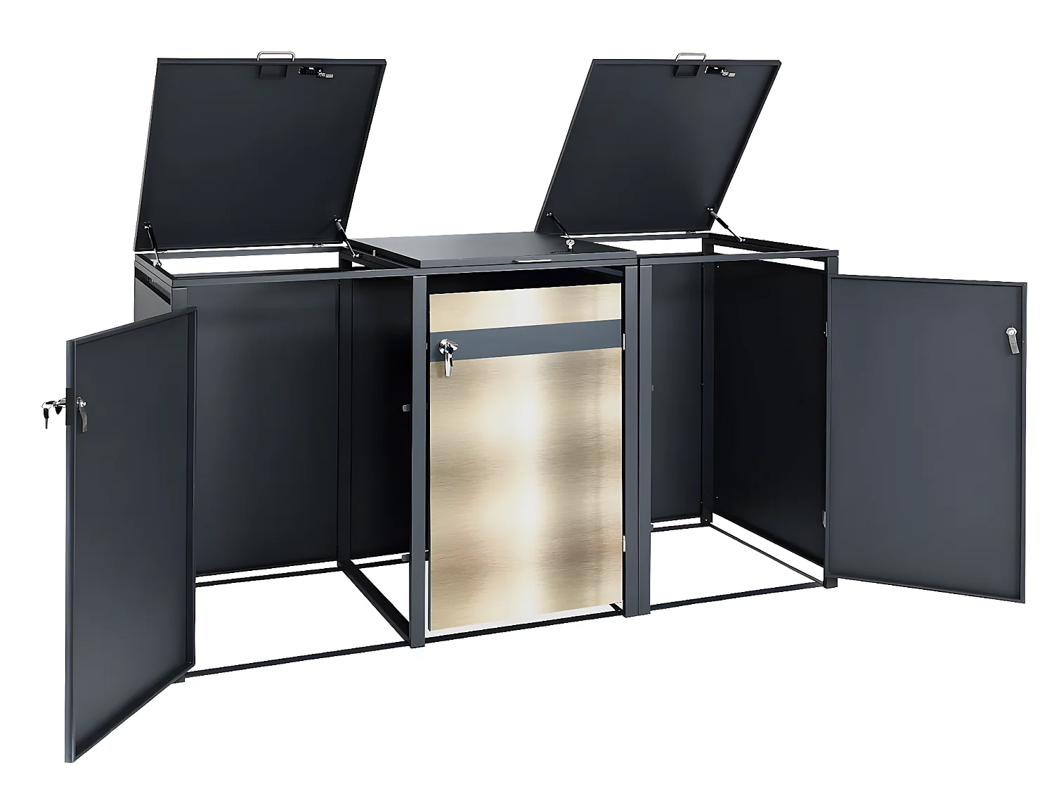 Set 3x copribidoni box spazzatura rifiuti MCW-J82 80x200x117cm acciaio inox antracite gold