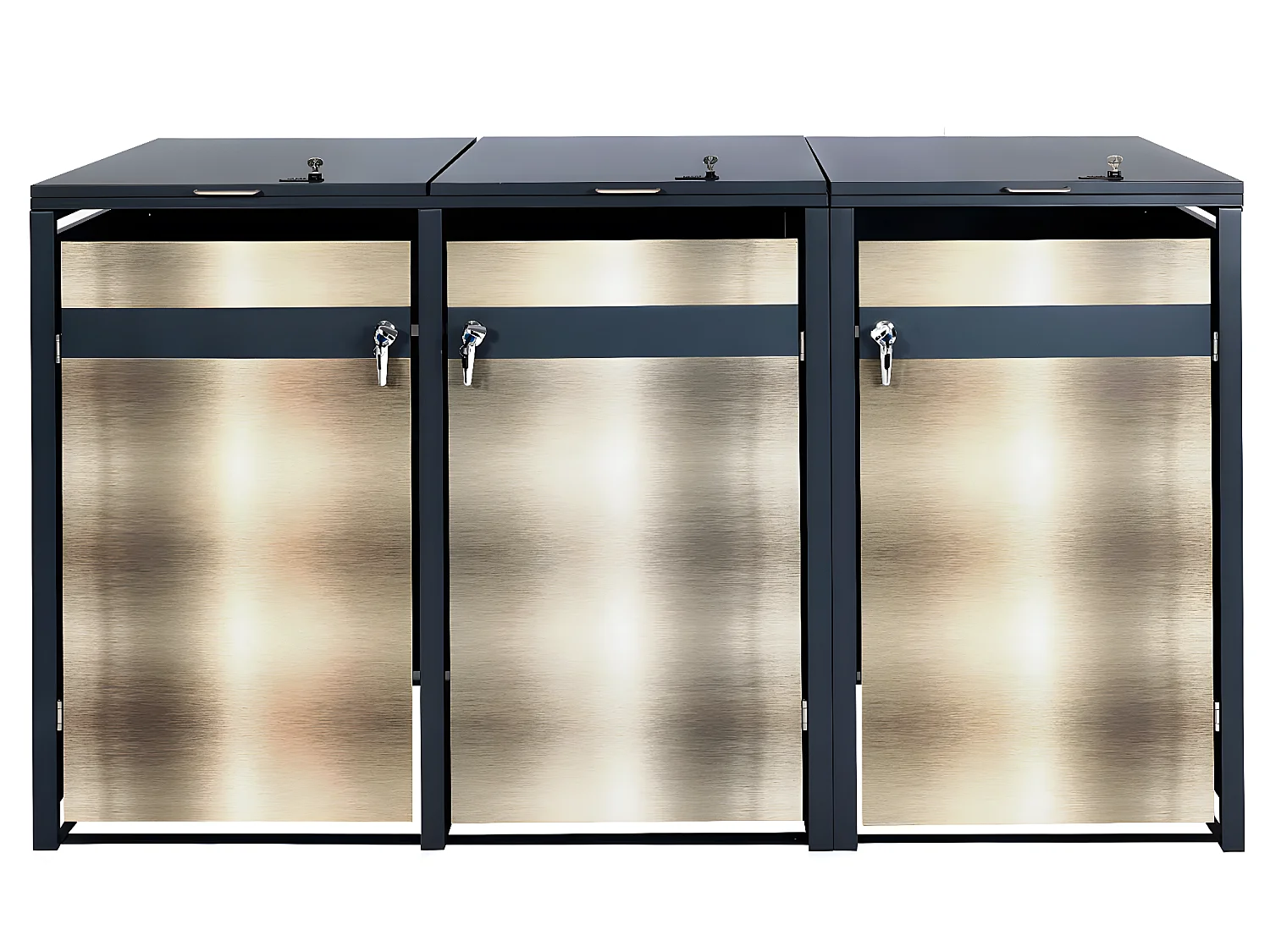 Set 3x copribidoni box spazzatura rifiuti MCW-J82 80x200x117cm acciaio inox antracite gold