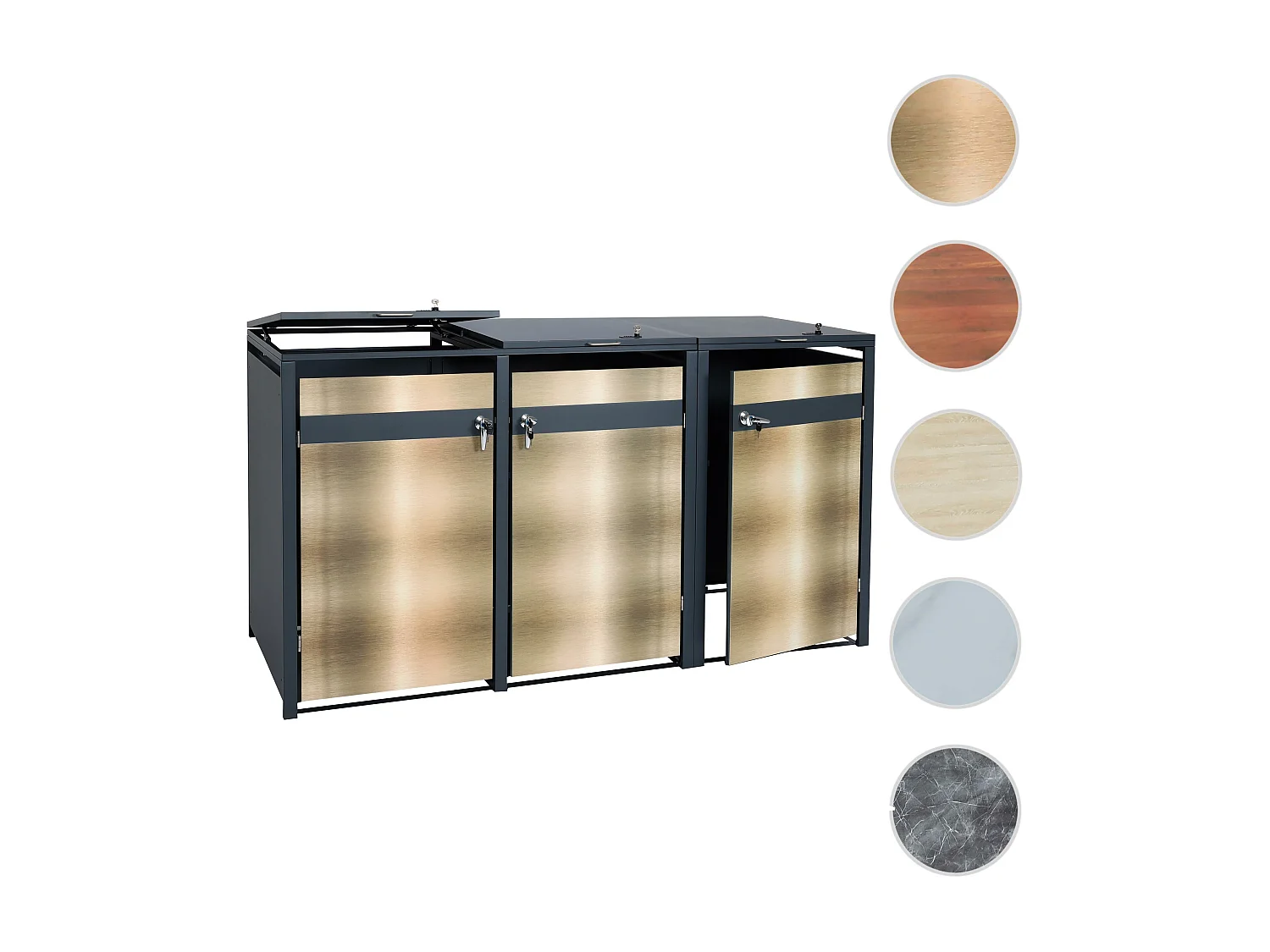 Set 3x copribidoni box spazzatura rifiuti MCW-J82 80x200x117cm acciaio inox antracite gold