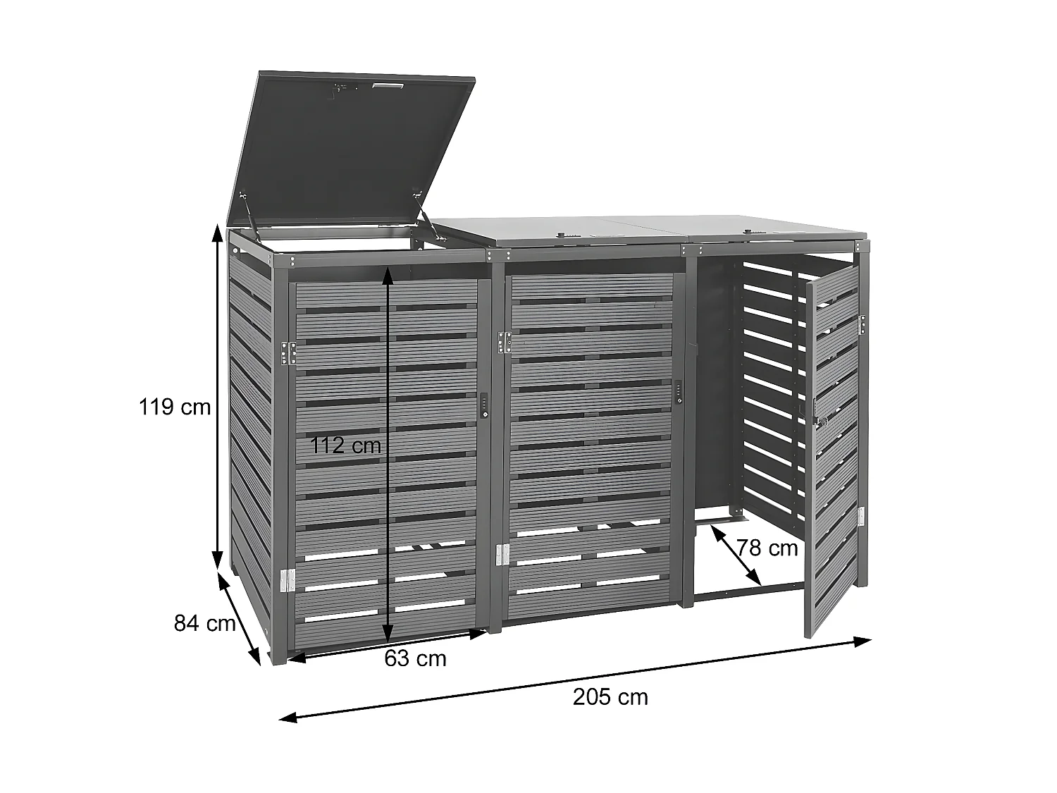 3x copribidoni box spazzatura rifiuti MCW-K14 84x205x119cm metallo WPC teak