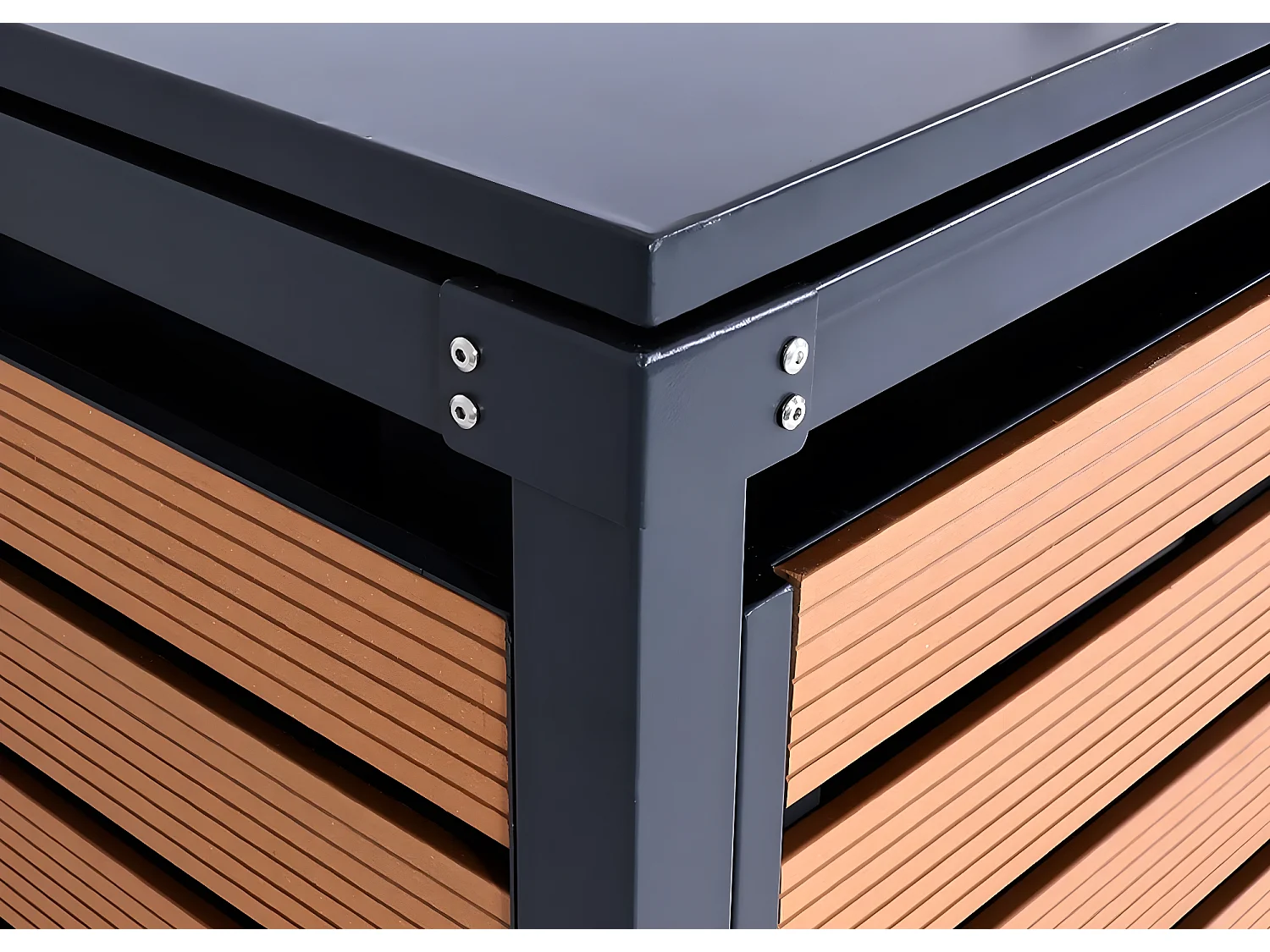 3x copribidoni box spazzatura rifiuti MCW-K14 84x205x119cm metallo WPC teak