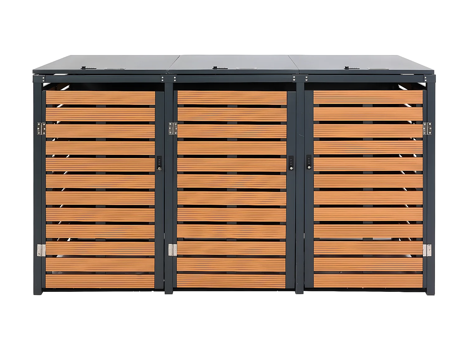 3x copribidoni box spazzatura rifiuti MCW-K14 84x205x119cm metallo WPC teak