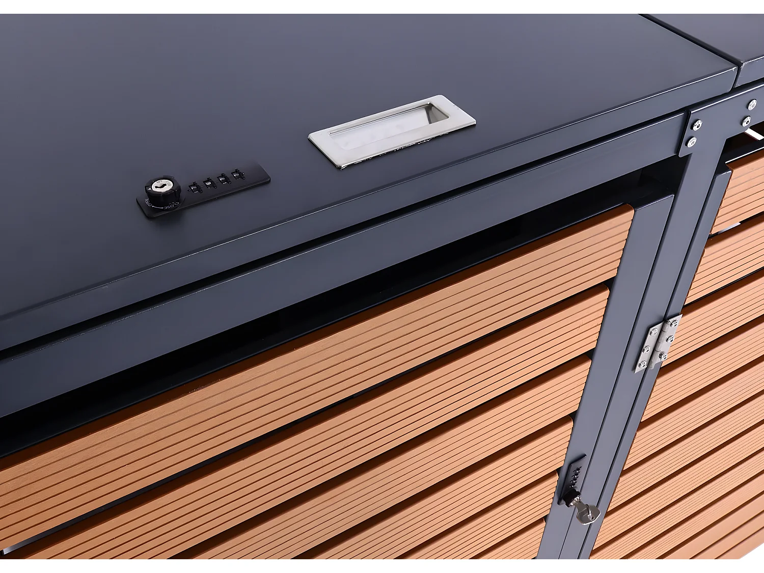 3x copribidoni box spazzatura rifiuti MCW-K14 84x205x119cm metallo WPC teak