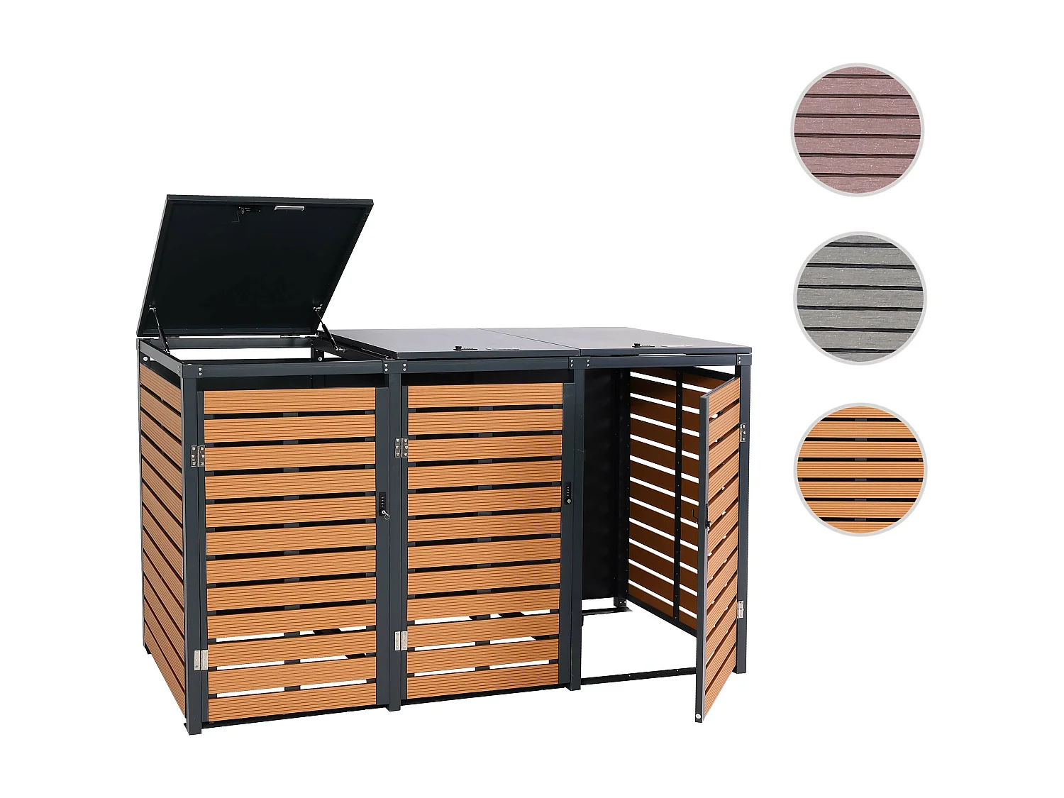 3x copribidoni box spazzatura rifiuti MCW-K14 84x205x119cm metallo WPC teak