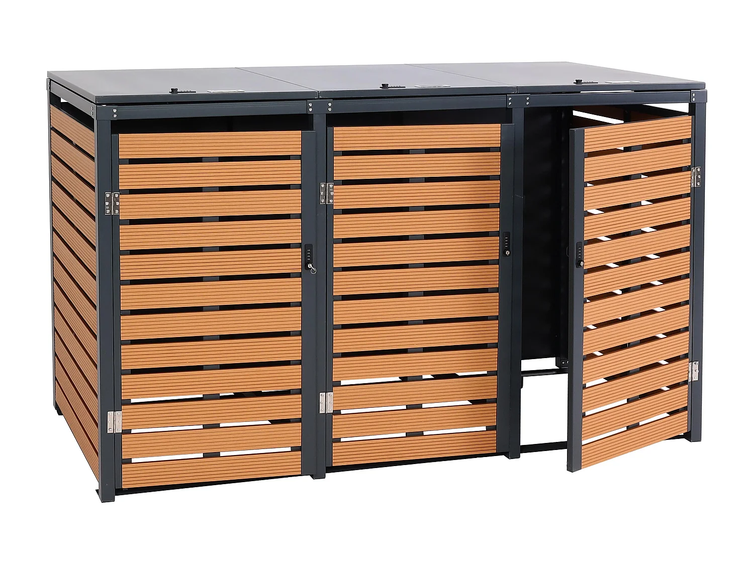 3x copribidoni box spazzatura rifiuti MCW-K14 84x205x119cm metallo WPC ~ teak