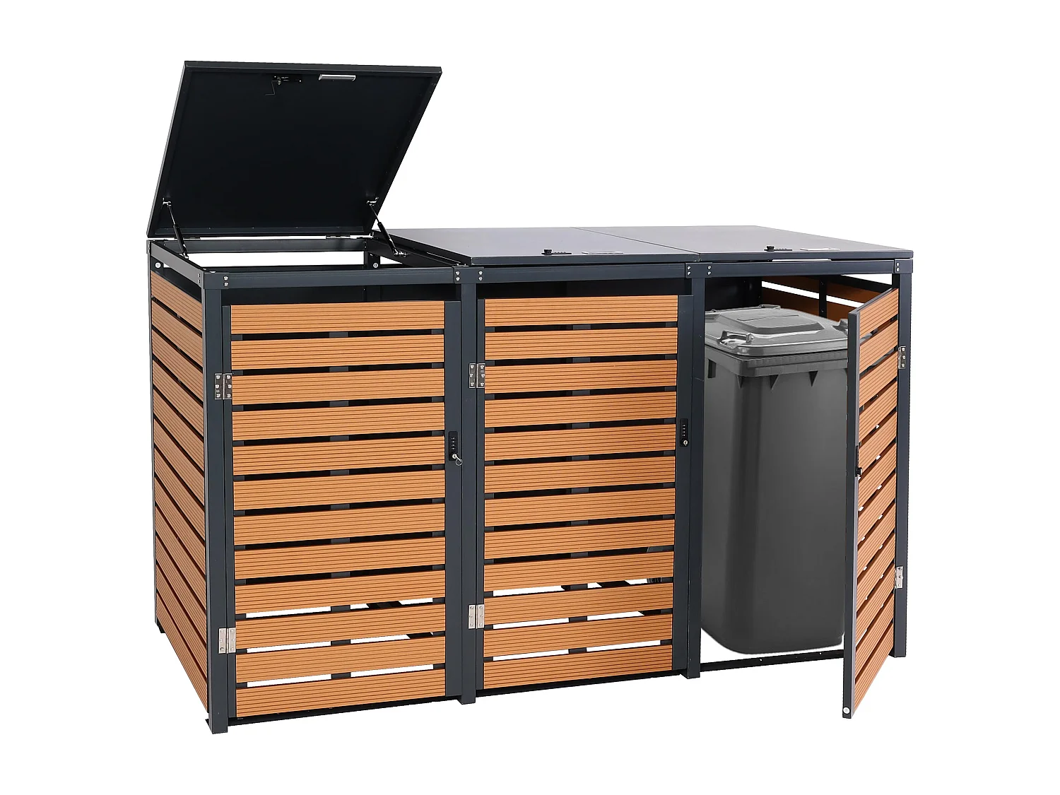 3x copribidoni box spazzatura rifiuti MCW-K14 84x205x119cm metallo WPC ~ teak