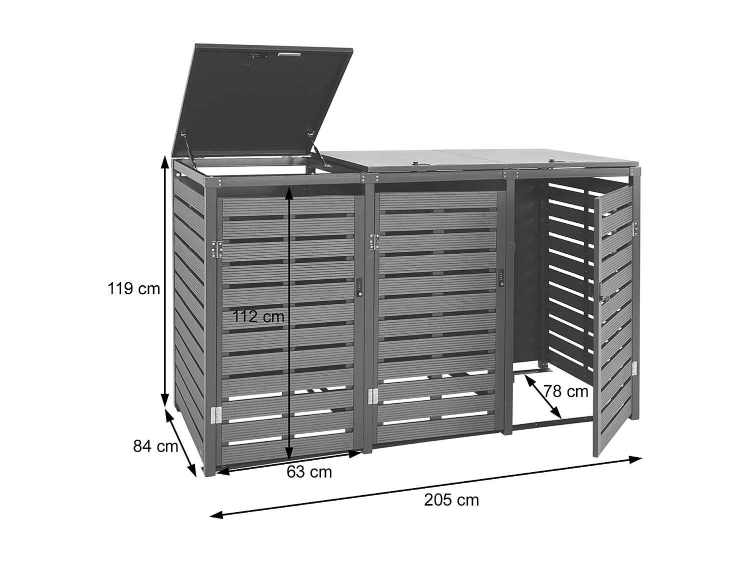 3x copribidoni box spazzatura rifiuti MCW-K14 84x205x119cm metallo WPC ~ teak