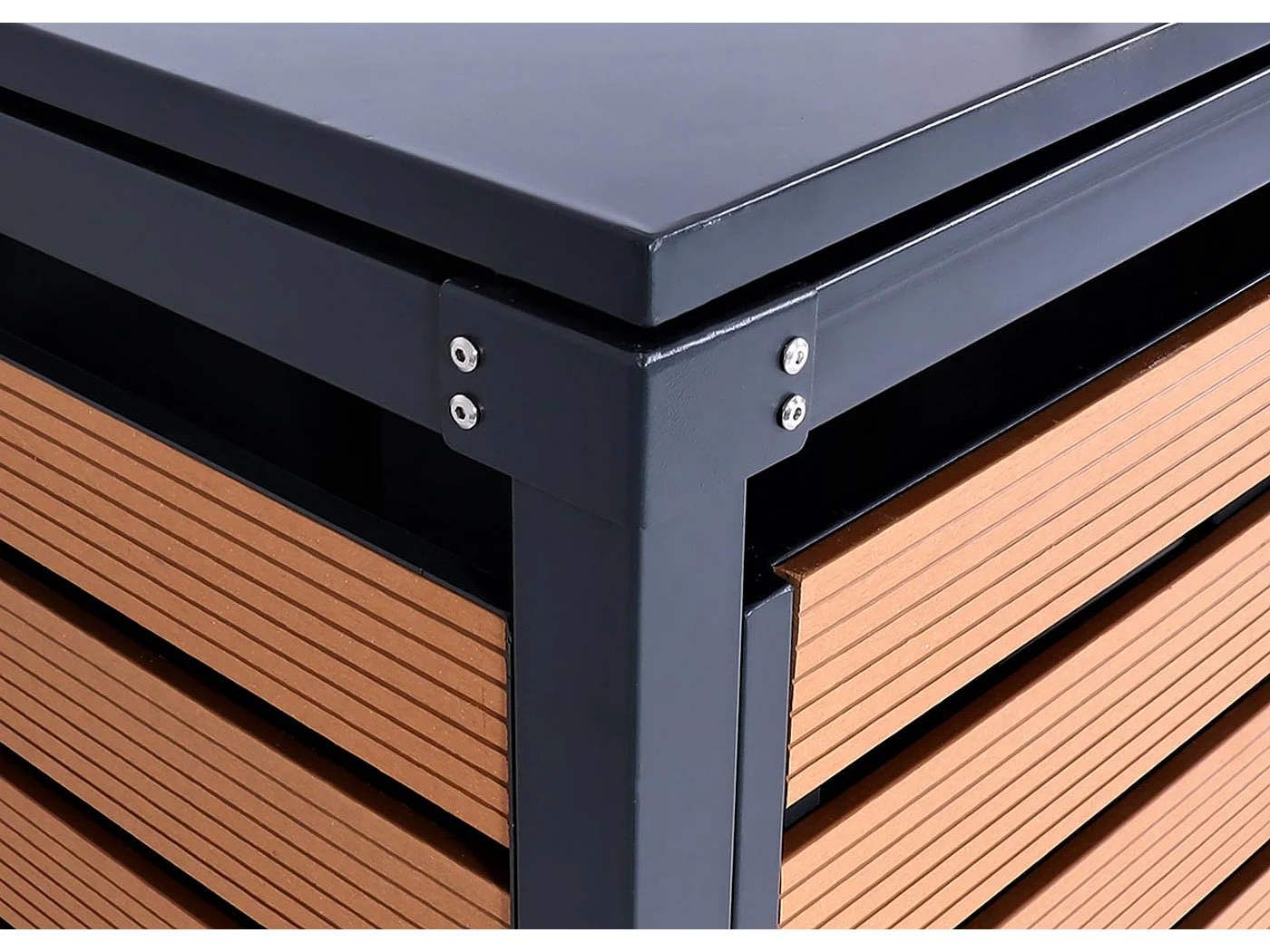 3x copribidoni box spazzatura rifiuti MCW-K14 84x205x119cm metallo WPC ~ teak