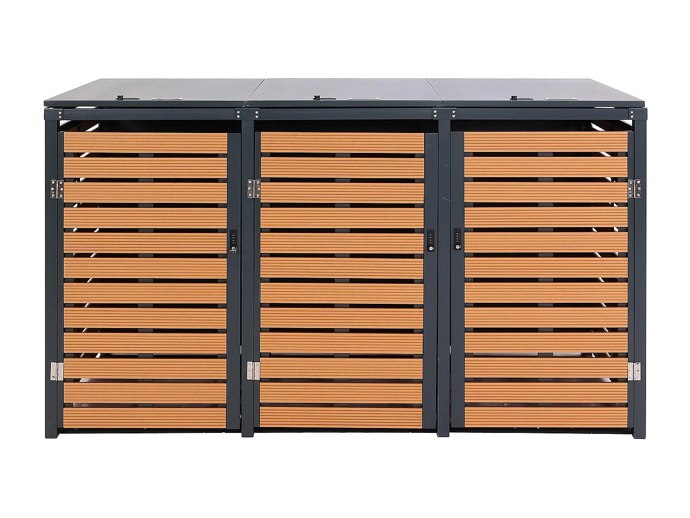 3x copribidoni box spazzatura rifiuti MCW-K14 84x205x119cm metallo WPC ~ teak