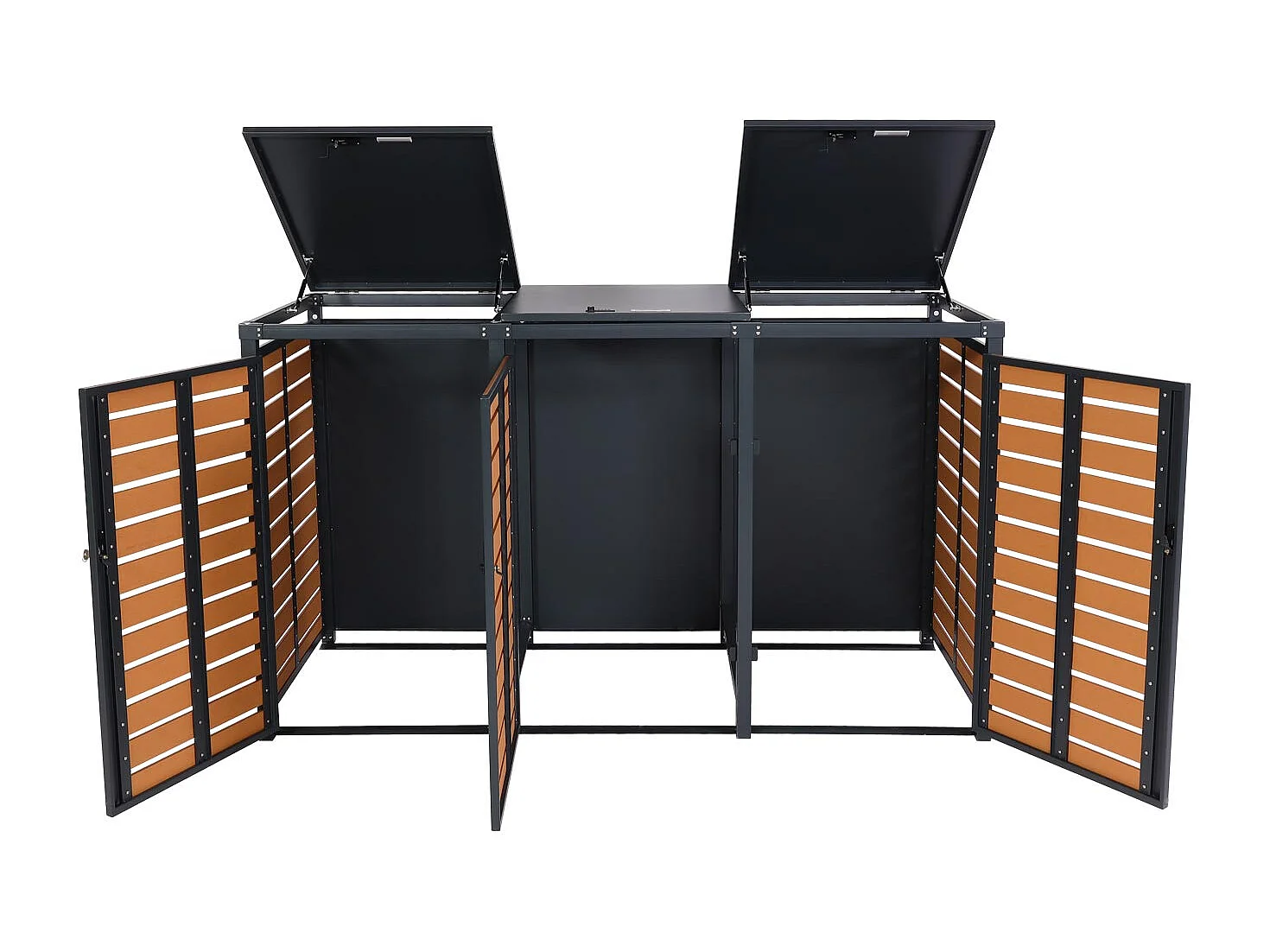 3x copribidoni box spazzatura rifiuti MCW-K14 84x205x119cm metallo WPC ~ teak