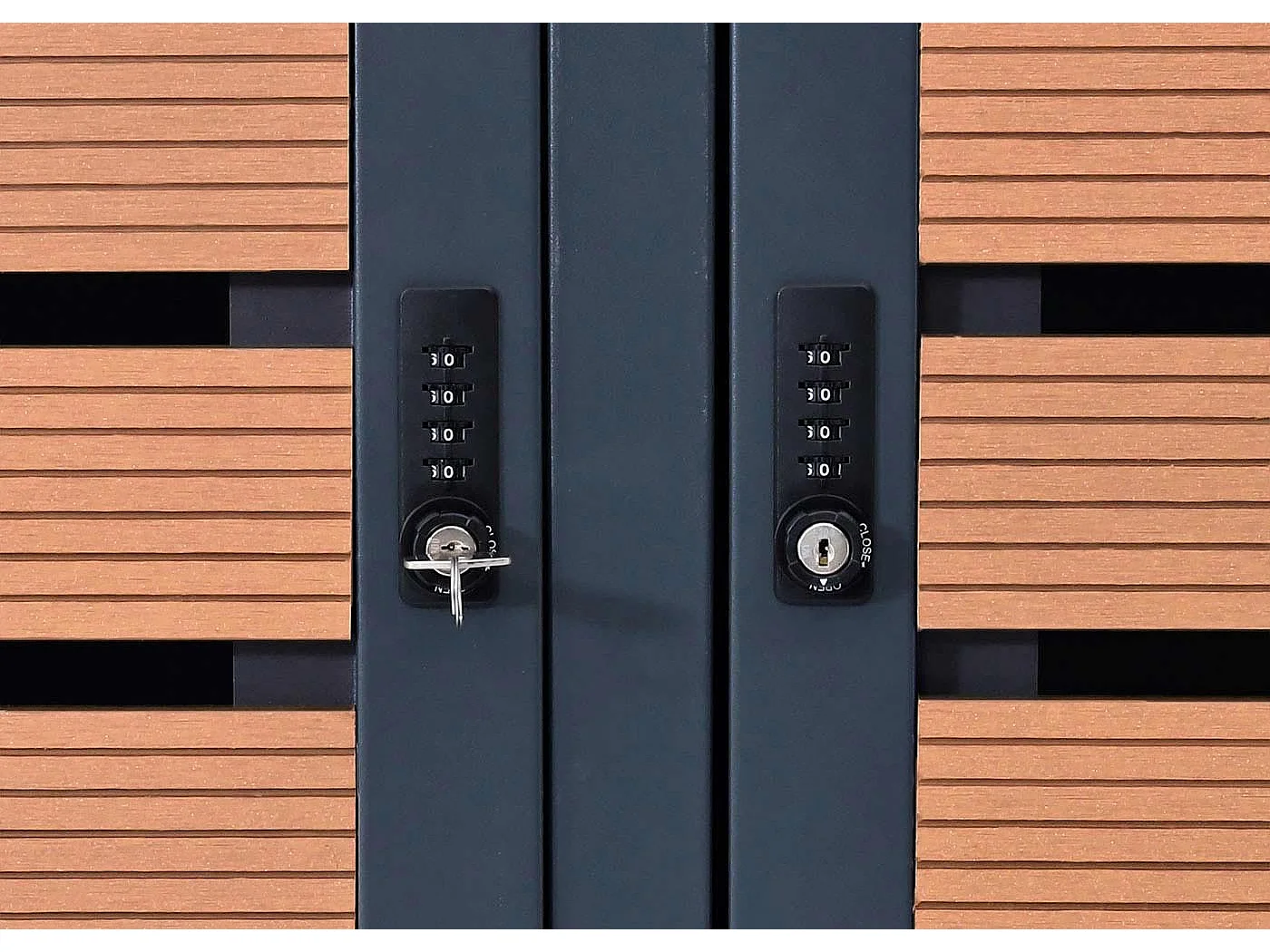 3x copribidoni box spazzatura rifiuti MCW-K14 84x205x119cm metallo WPC ~ teak