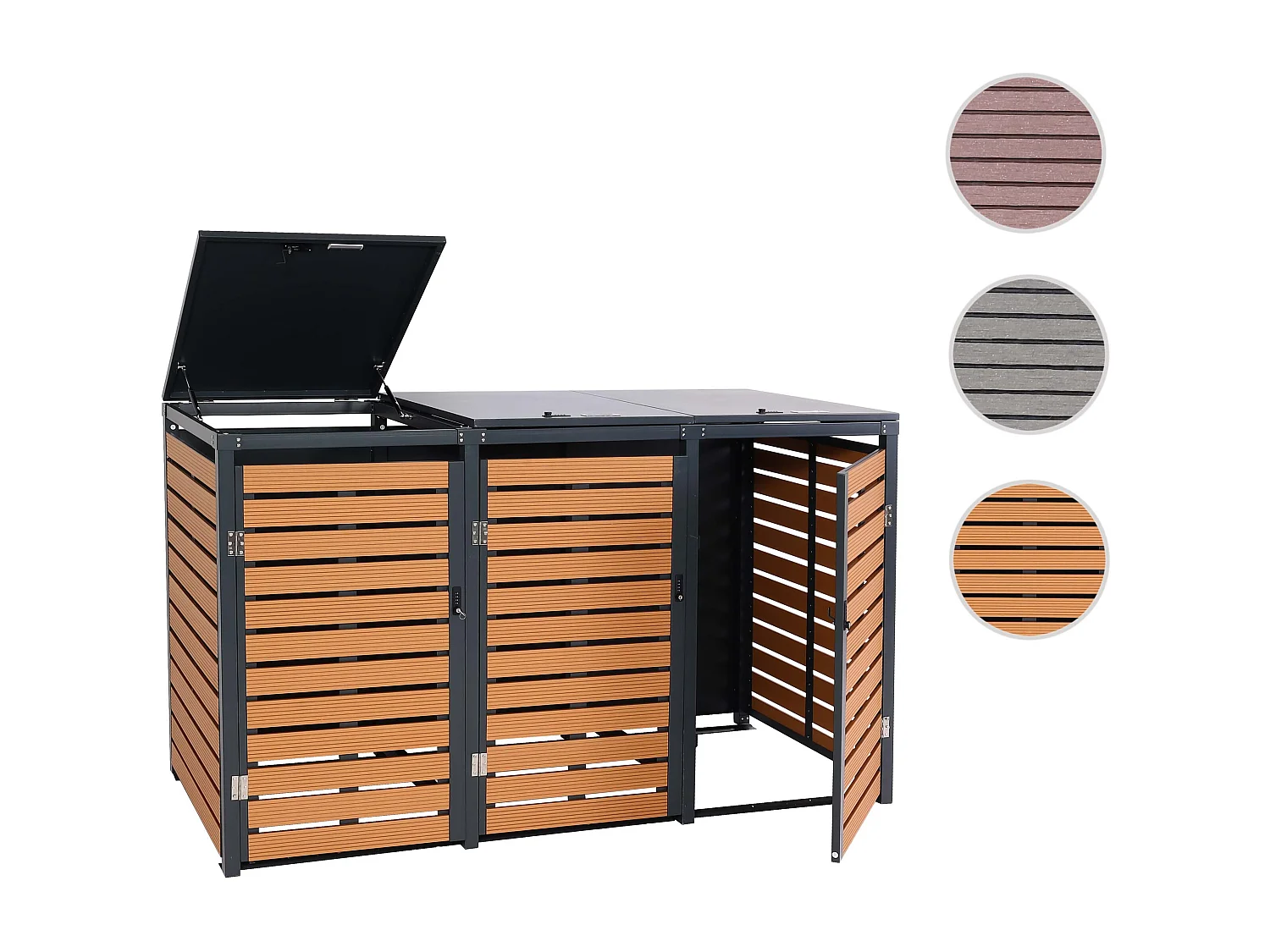 3x copribidoni box spazzatura rifiuti MCW-K14 84x205x119cm metallo WPC ~ teak