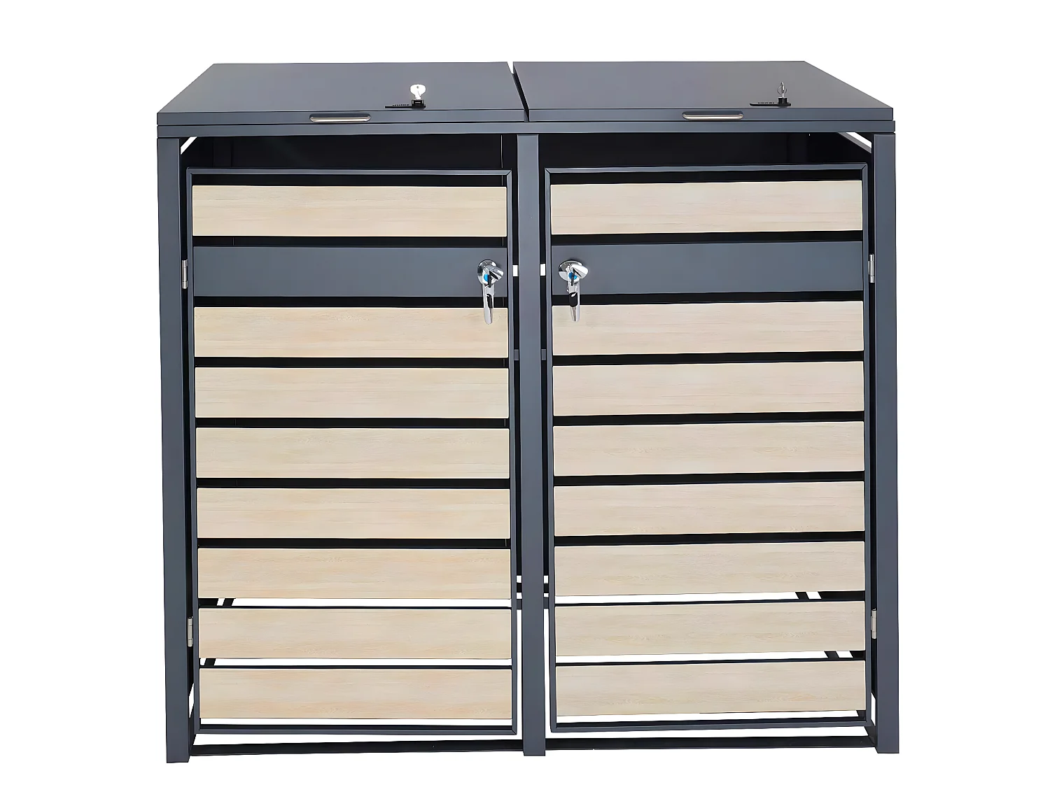 Set 2x copribidoni box spazzatura rifiuti MCW-J81 80x132x117cm acciaio inox antracite faggio