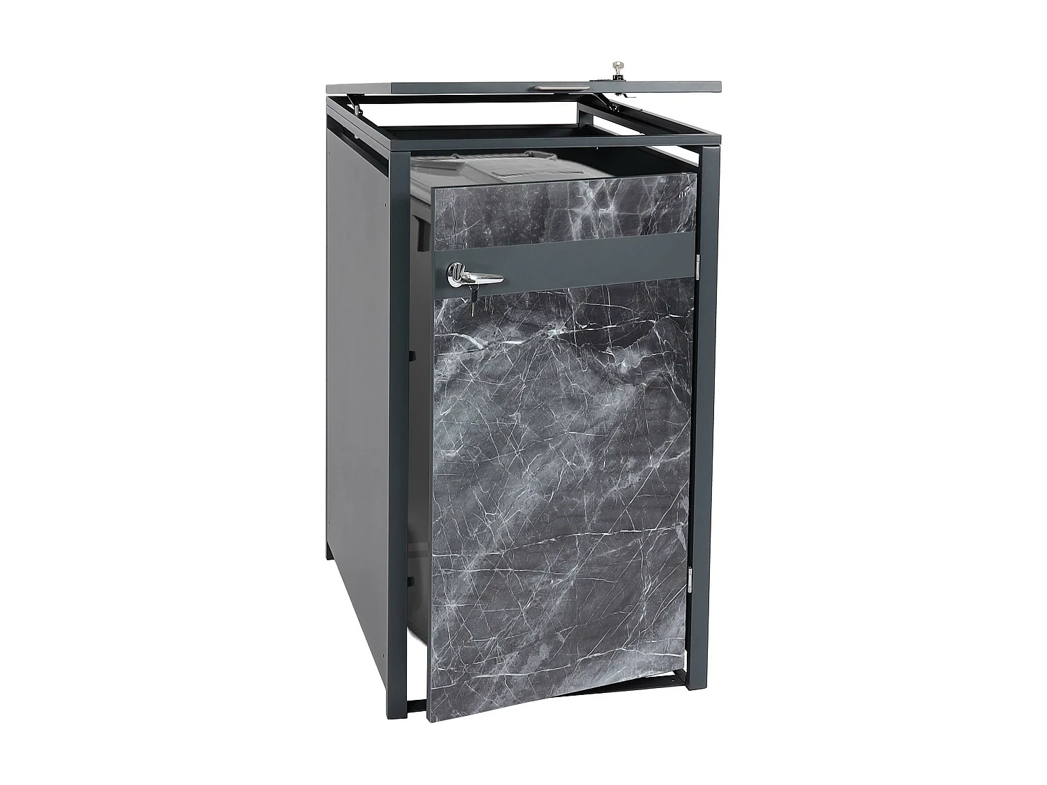 Copribidone box spazzatura rifiuti MCW-J82 80x68x117cm acciaio inox antracite marmo scuro