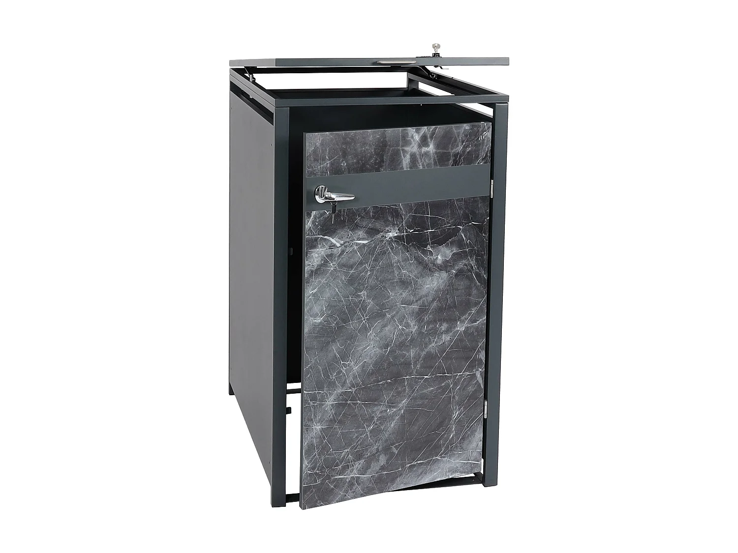 Copribidone box spazzatura rifiuti MCW-J82 80x68x117cm acciaio inox antracite marmo scuro